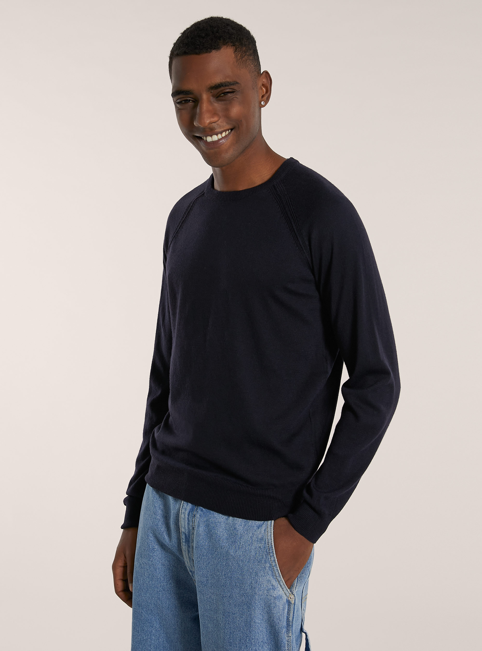 Pullover girocollo misto merino, NA2 NAVY MEDIUM
