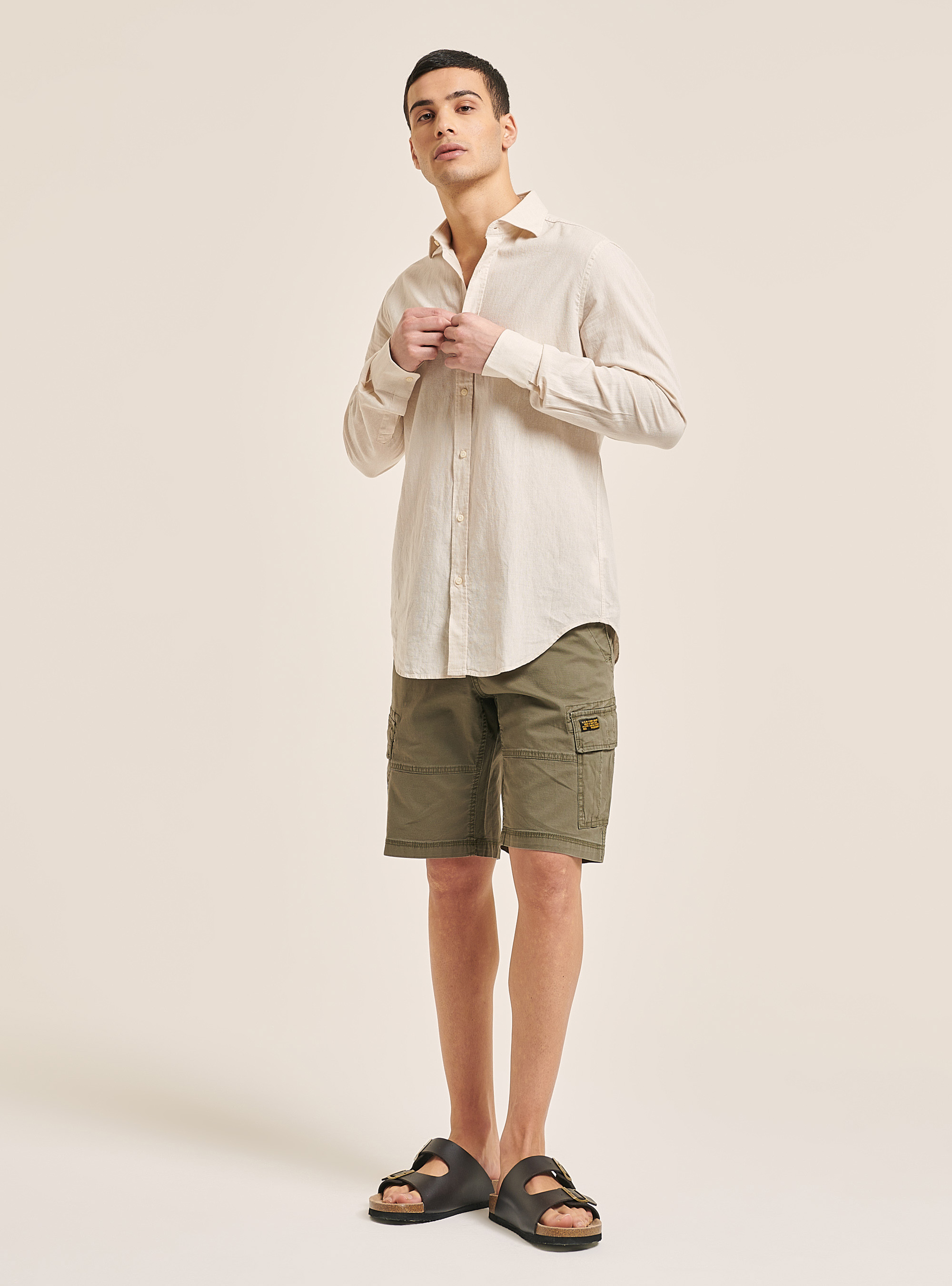 Plain linen shirt with long sleeves, C141 CREAM