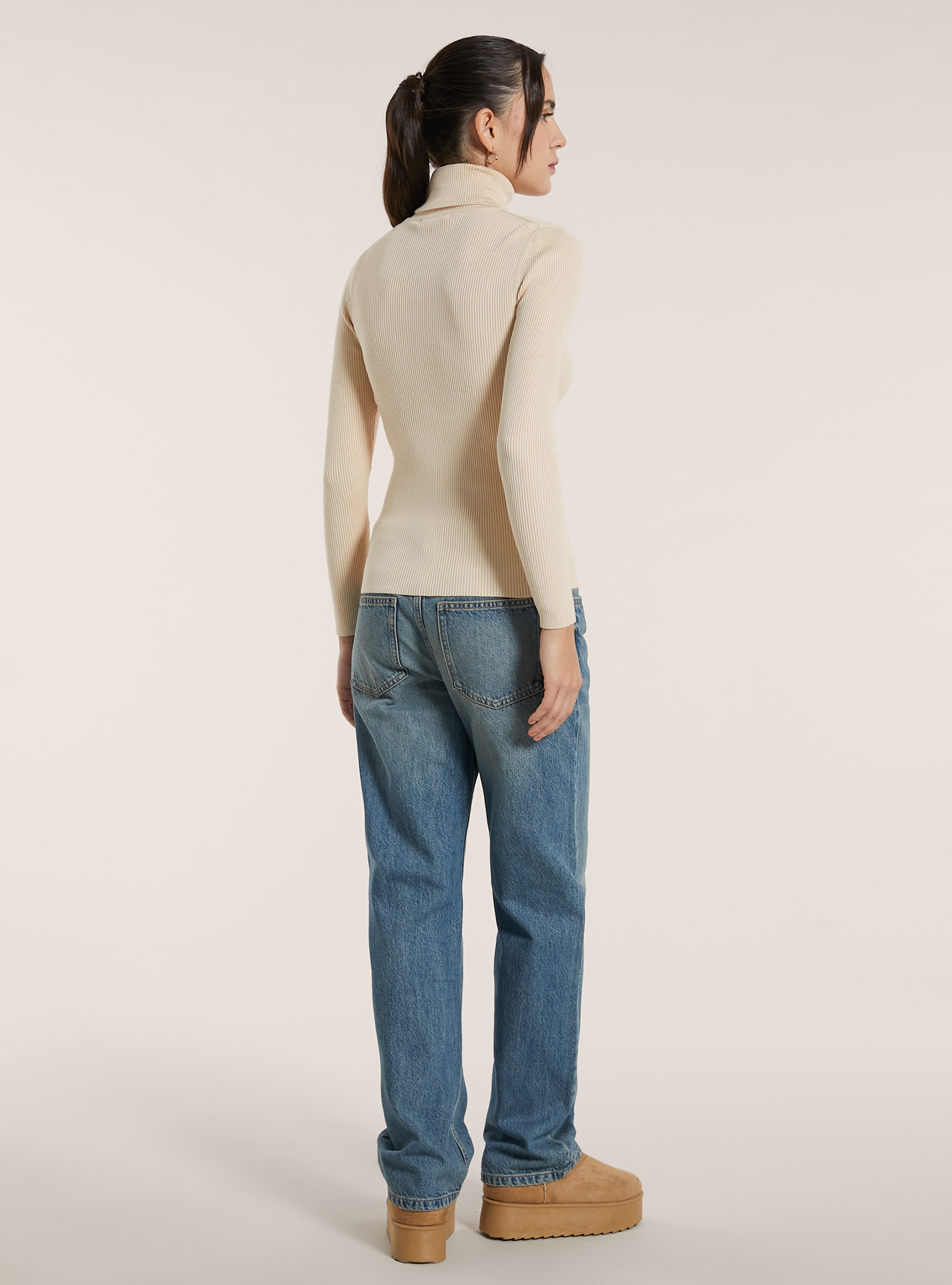 Maglia a collo alto a coste, CR2 CREAM MEDIUM