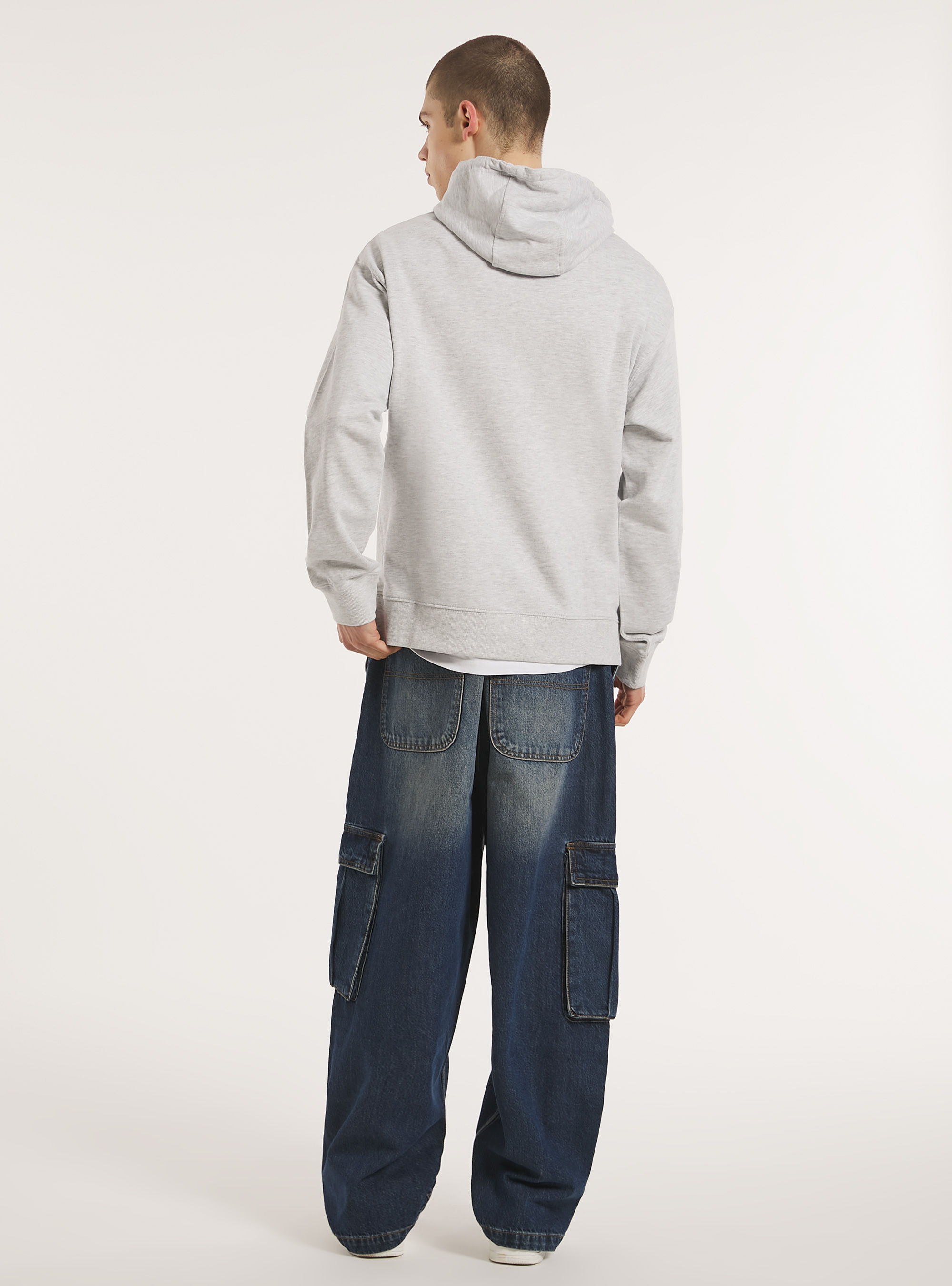 Sweatshirt with hood and pouch pocket, MGY3 GREY MEL LIGHT