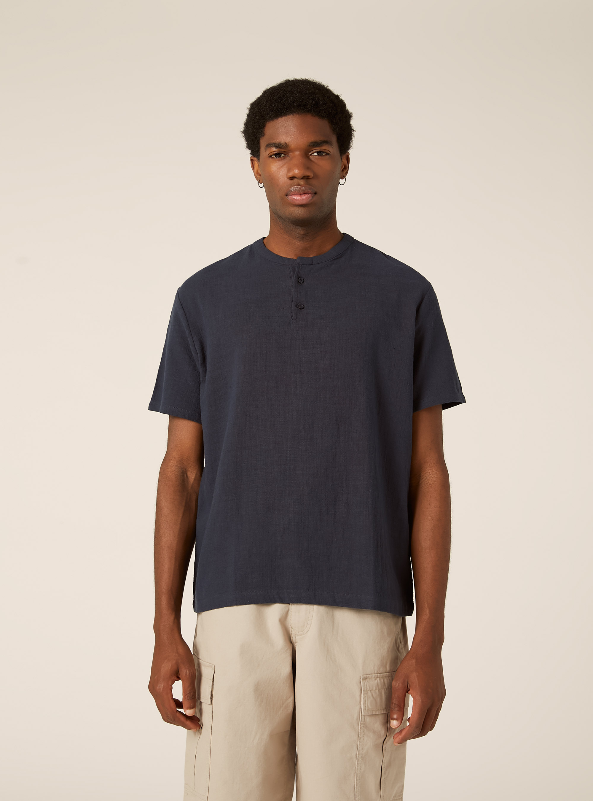 Camicia in cotone mezza placchetta, NA2 NAVY MEDIUM