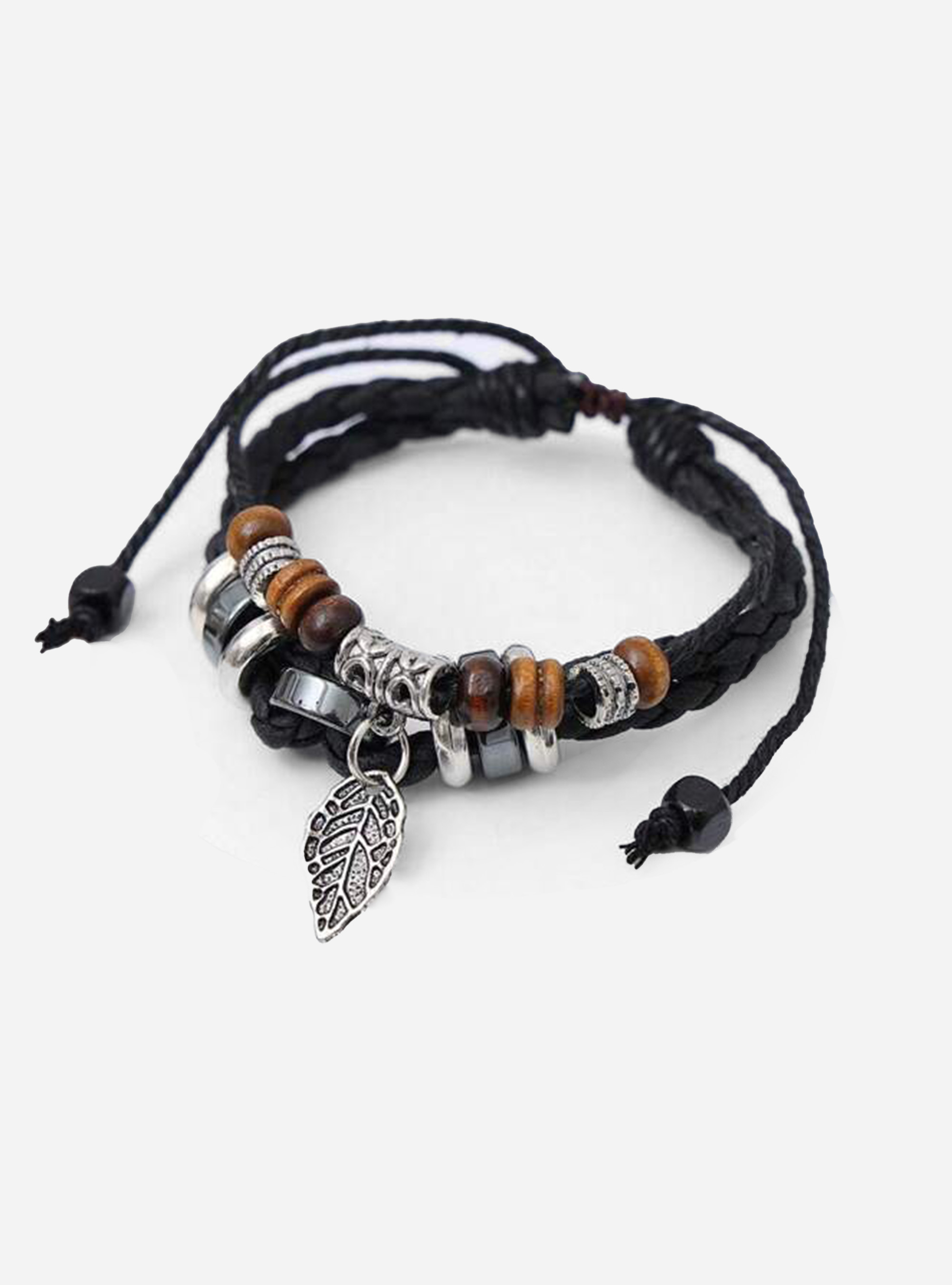 Bracciale  effetto pelle con perline in legno, BK1 BLACK