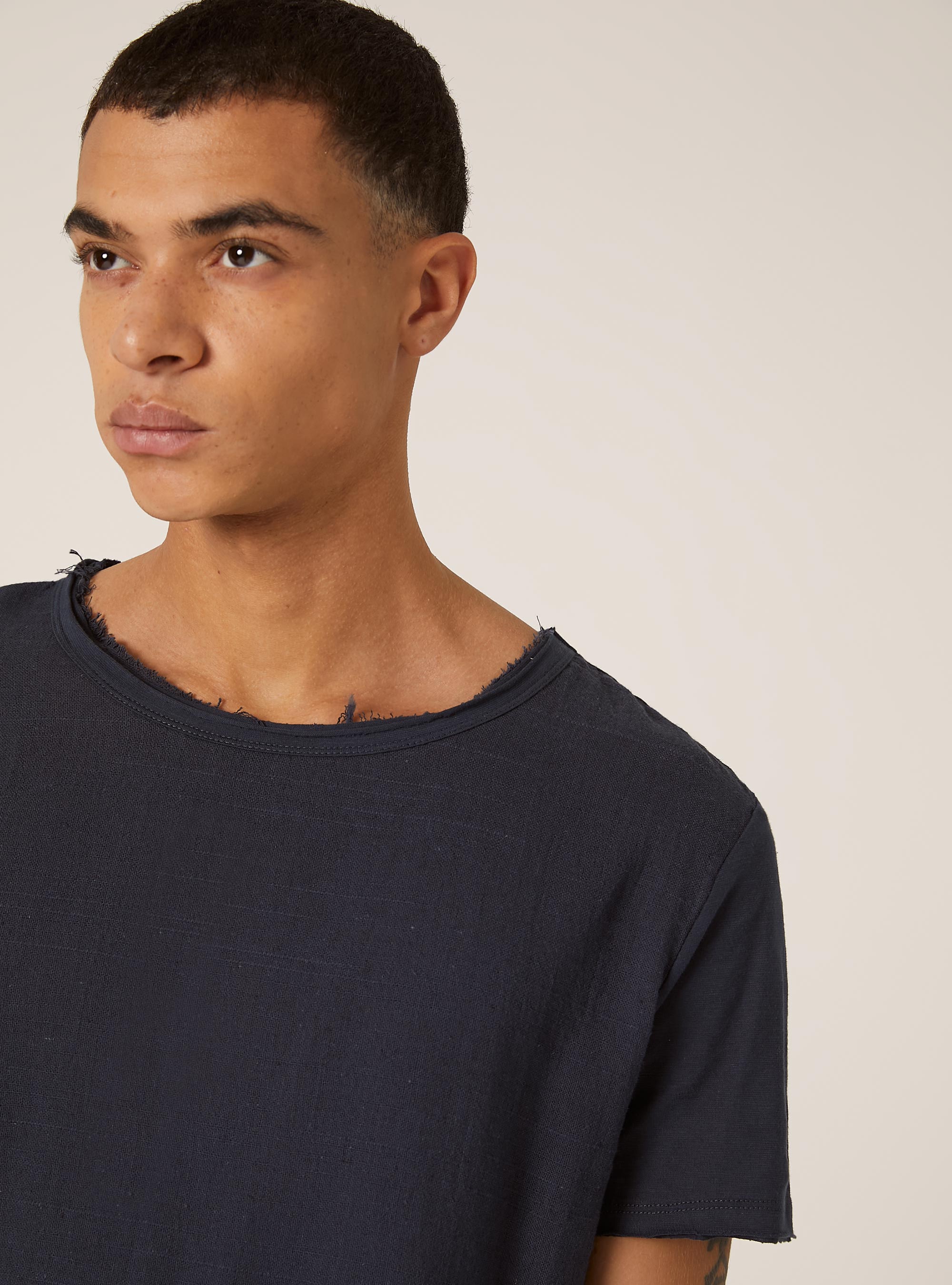 Linen blend short-sleeved T-shirt, NA2 NAVY MEDIUM