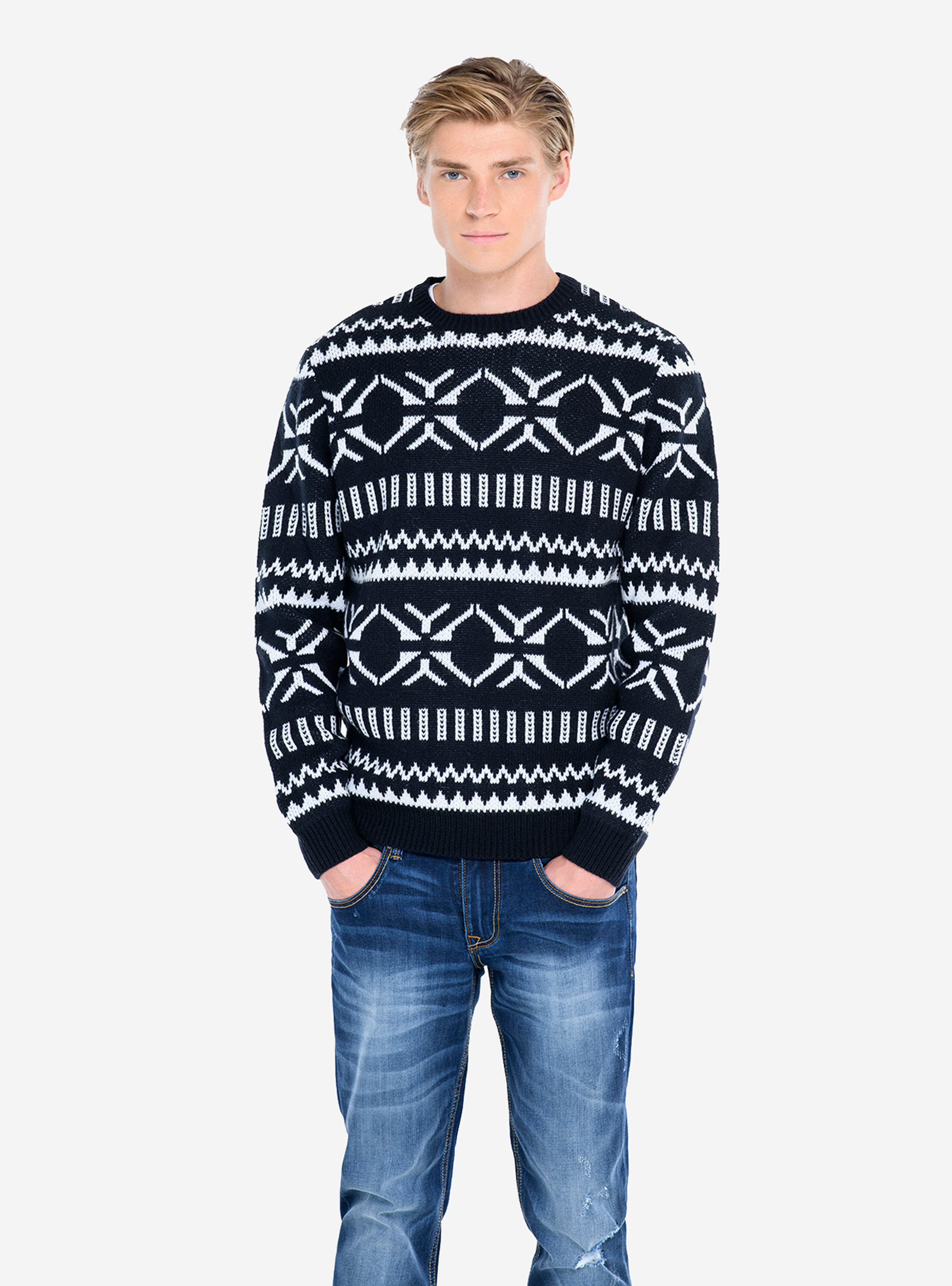 JAQUARD PULLOVER, BLUE NAVY