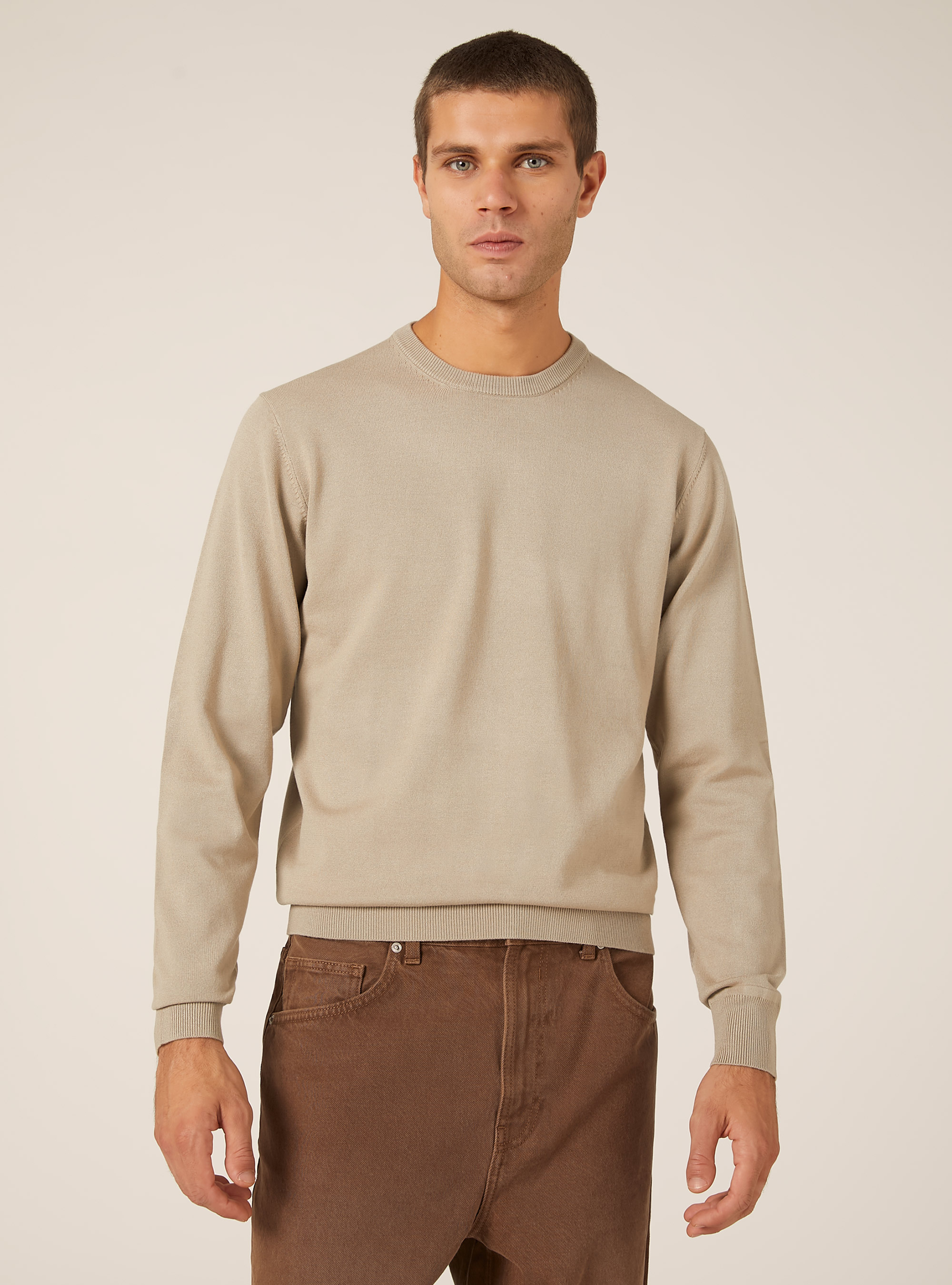 Jersey de cuello redondo de viscosa Ecovero, BG2 BEIGE MEDIUM