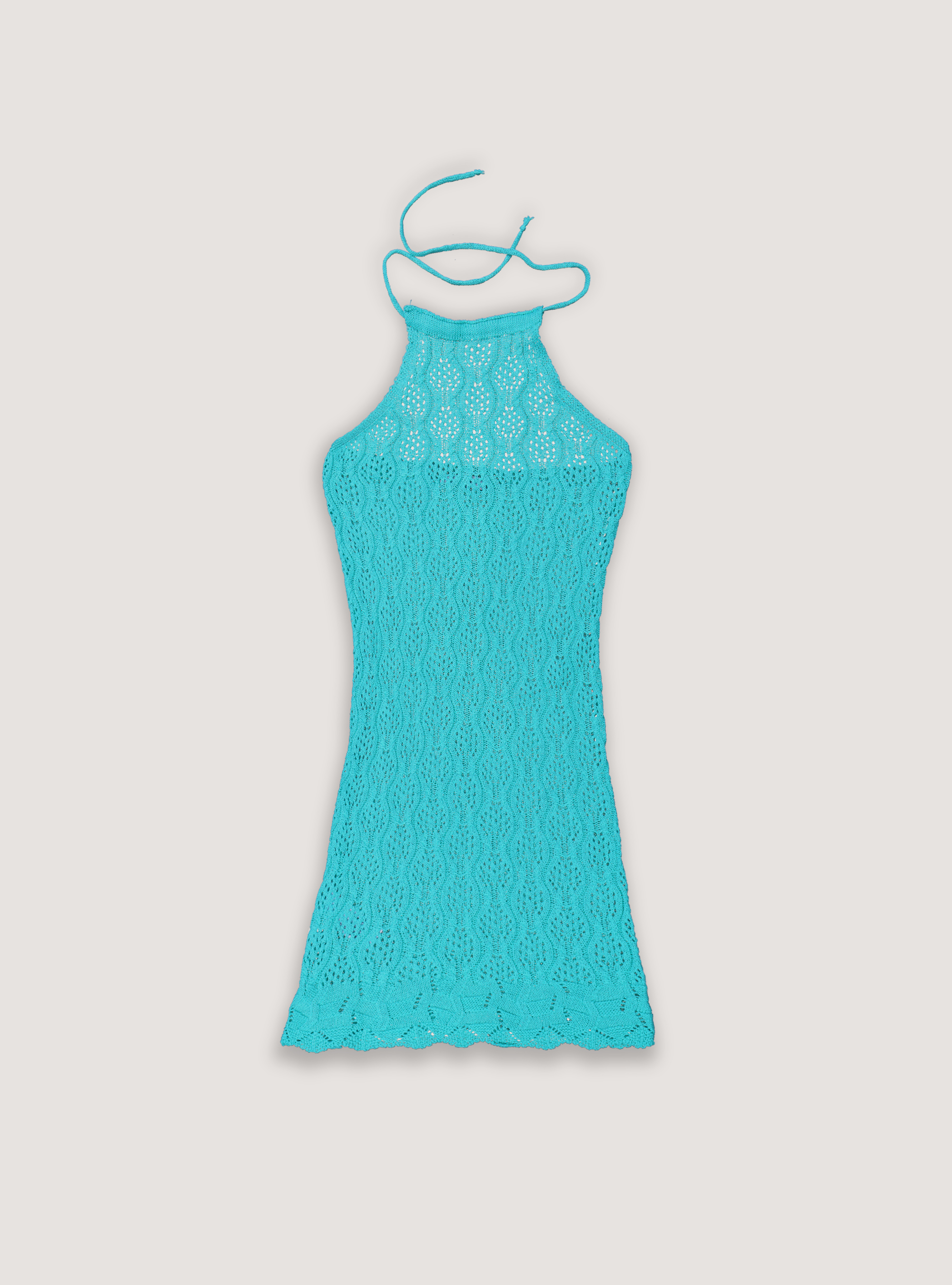 Vestido de punto de crochet con escote halter, AZ1 DARK AZZURRE