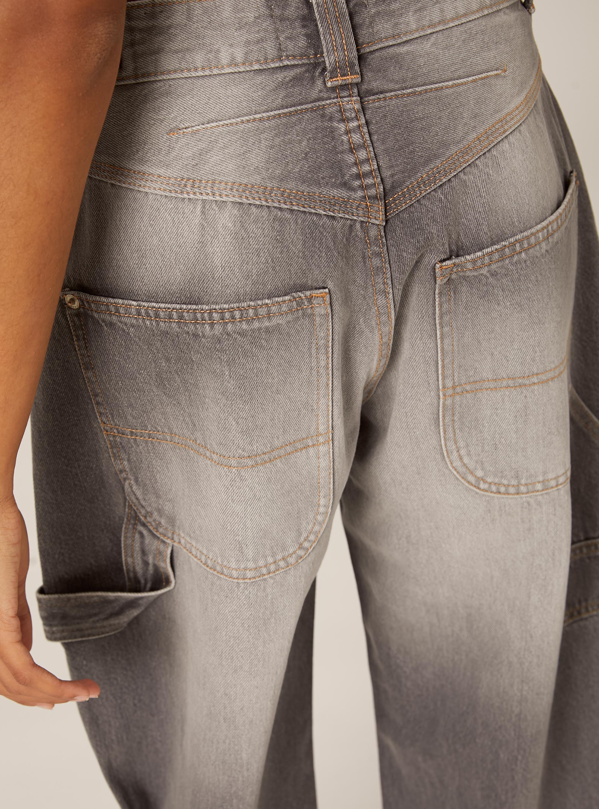 Jeans balloon carpenter con vita regolabile, D00G GREY