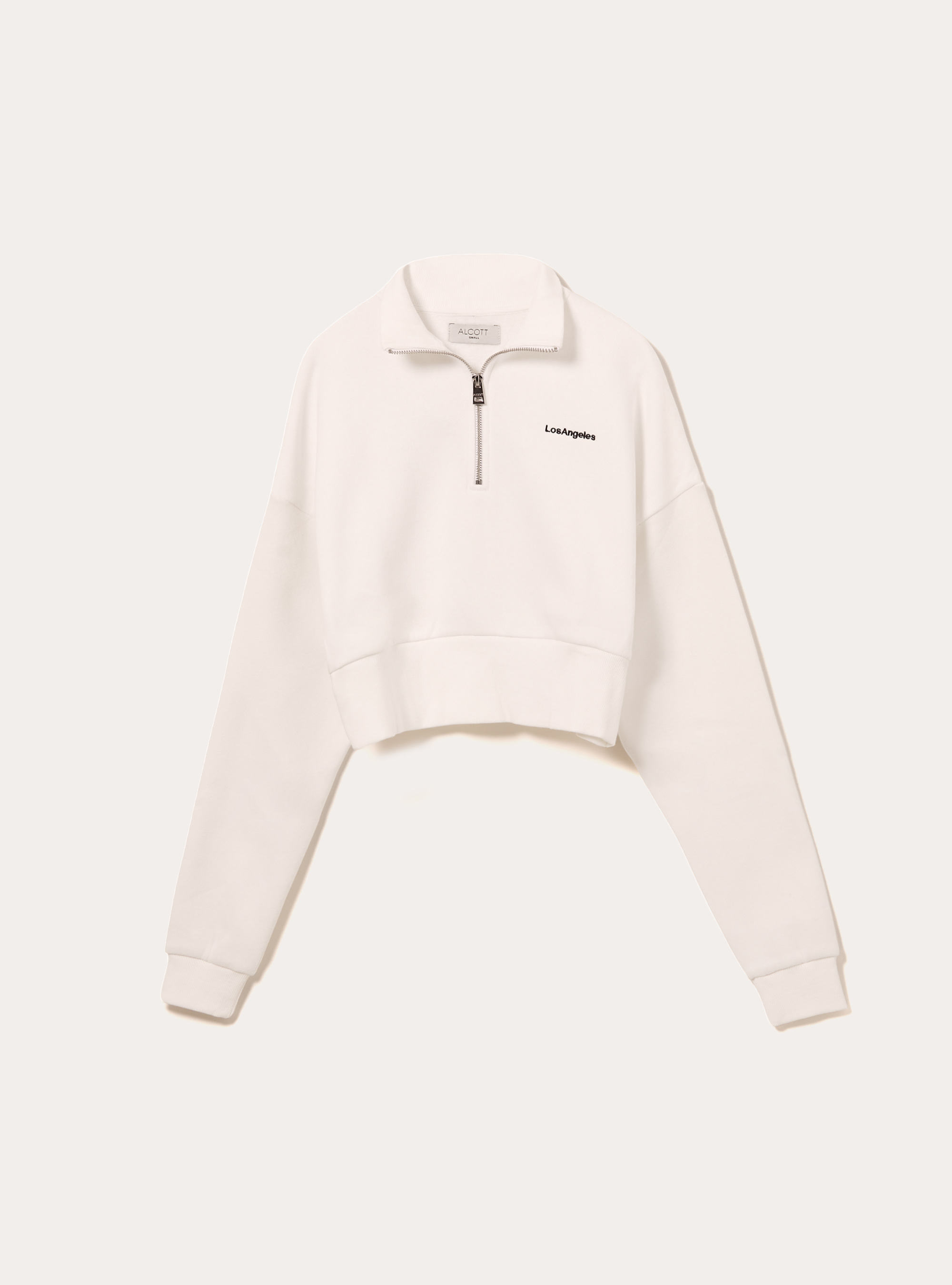 Sudadera corta con cuello y cremallera, WH2 WHITE