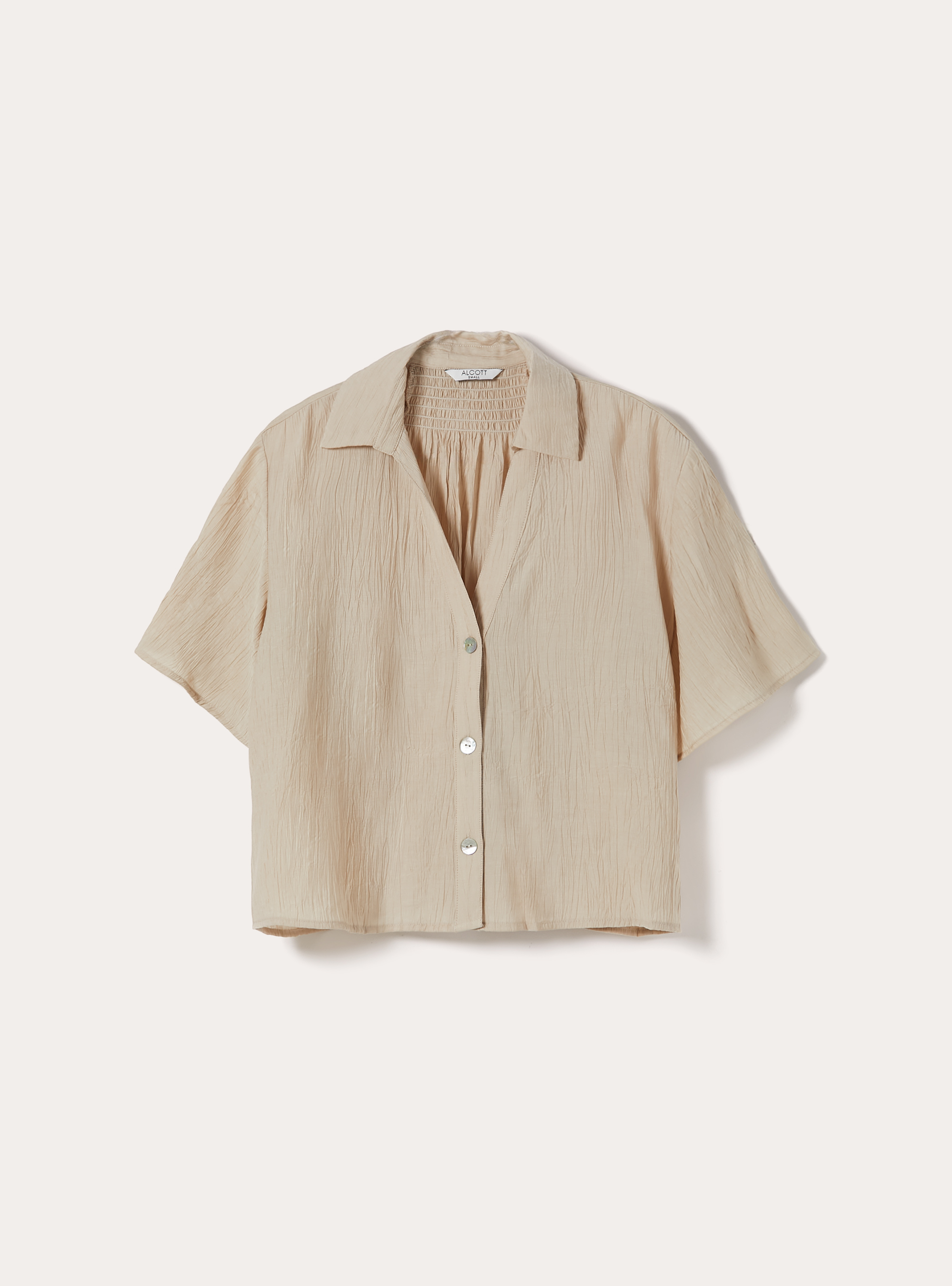 Camicia maniche corte in crepe, BG2 BEIGE MEDIUM