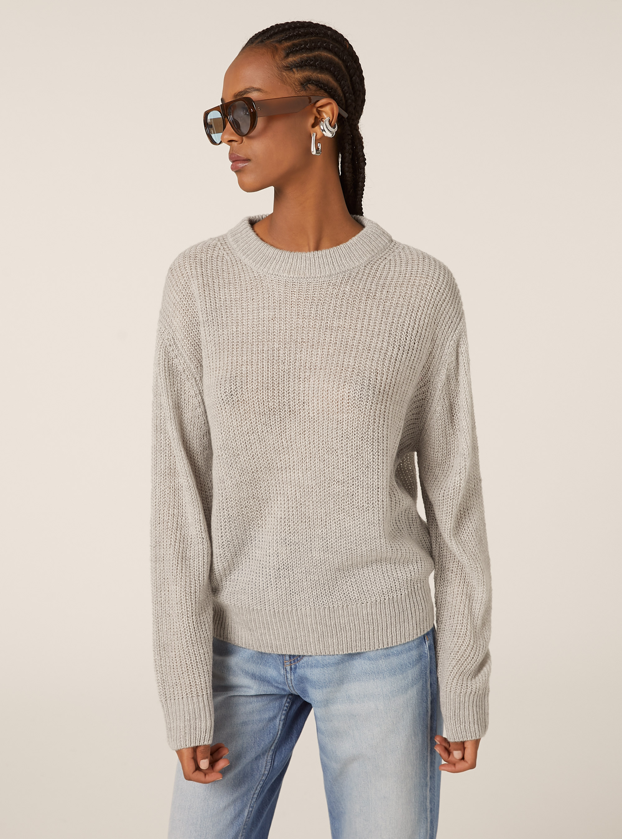 Pullover girocollo tinta unita, MGY2 GREY MEL MEDIUM