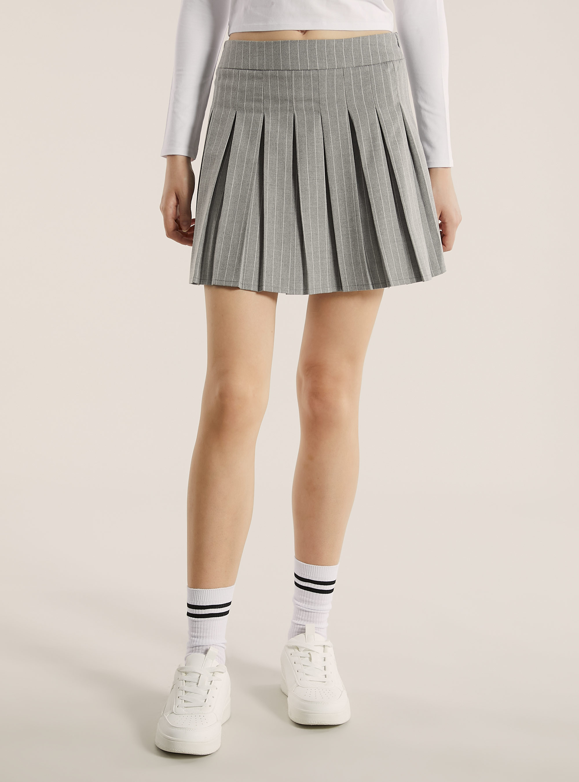 Gonna mini gessata a pieghe, MULTICOLOR