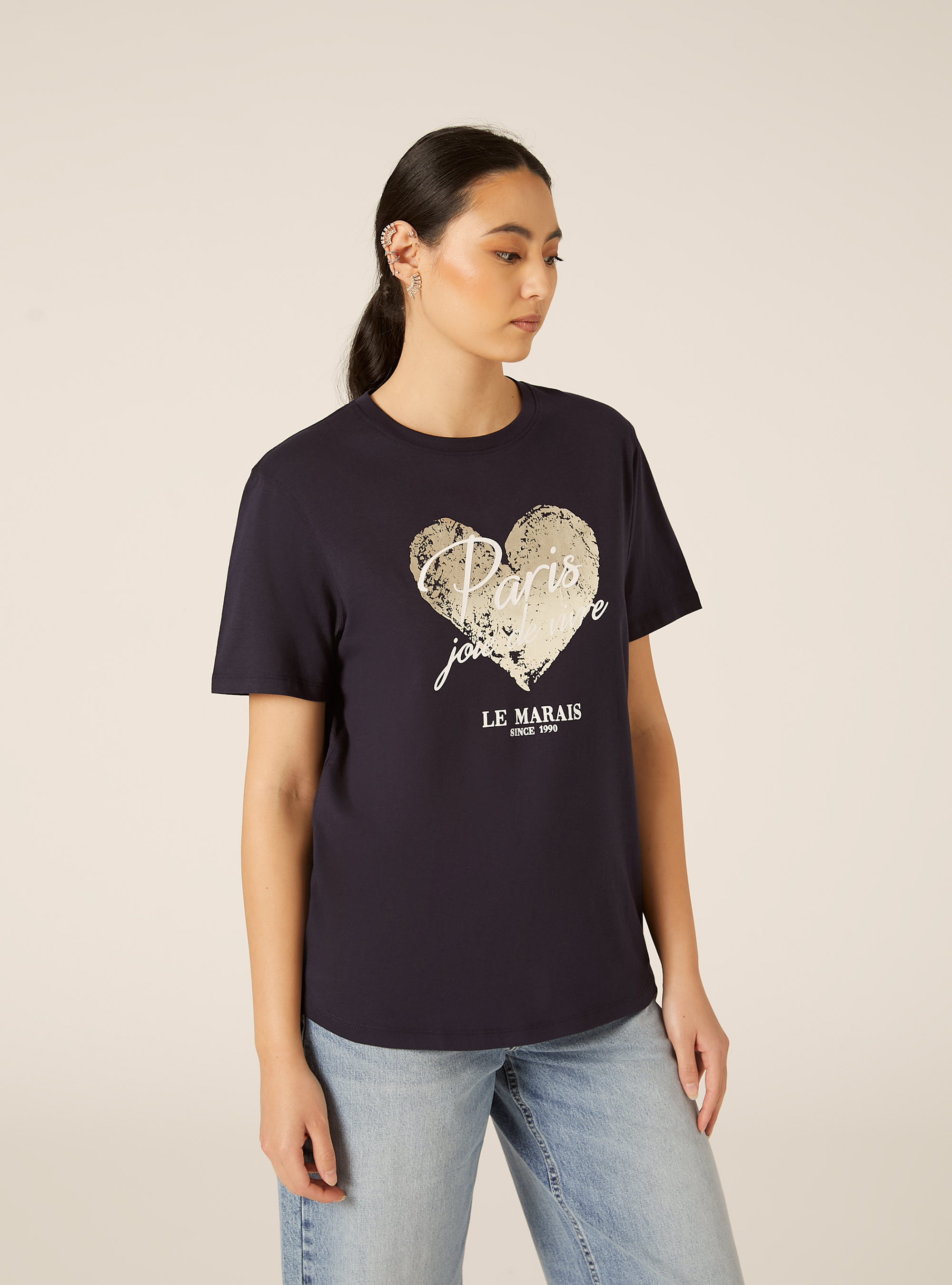 T-shirt avec imprim&eacute; m&eacute;tallis&eacute;, NA3 NAVY LIGHT