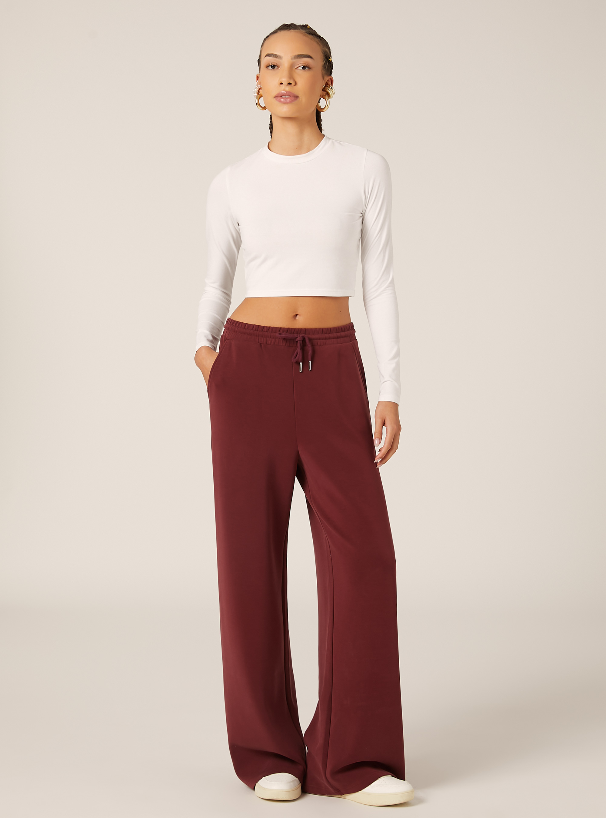 Jogger wide leg soft touch, BO1 BORDEAUX DARK