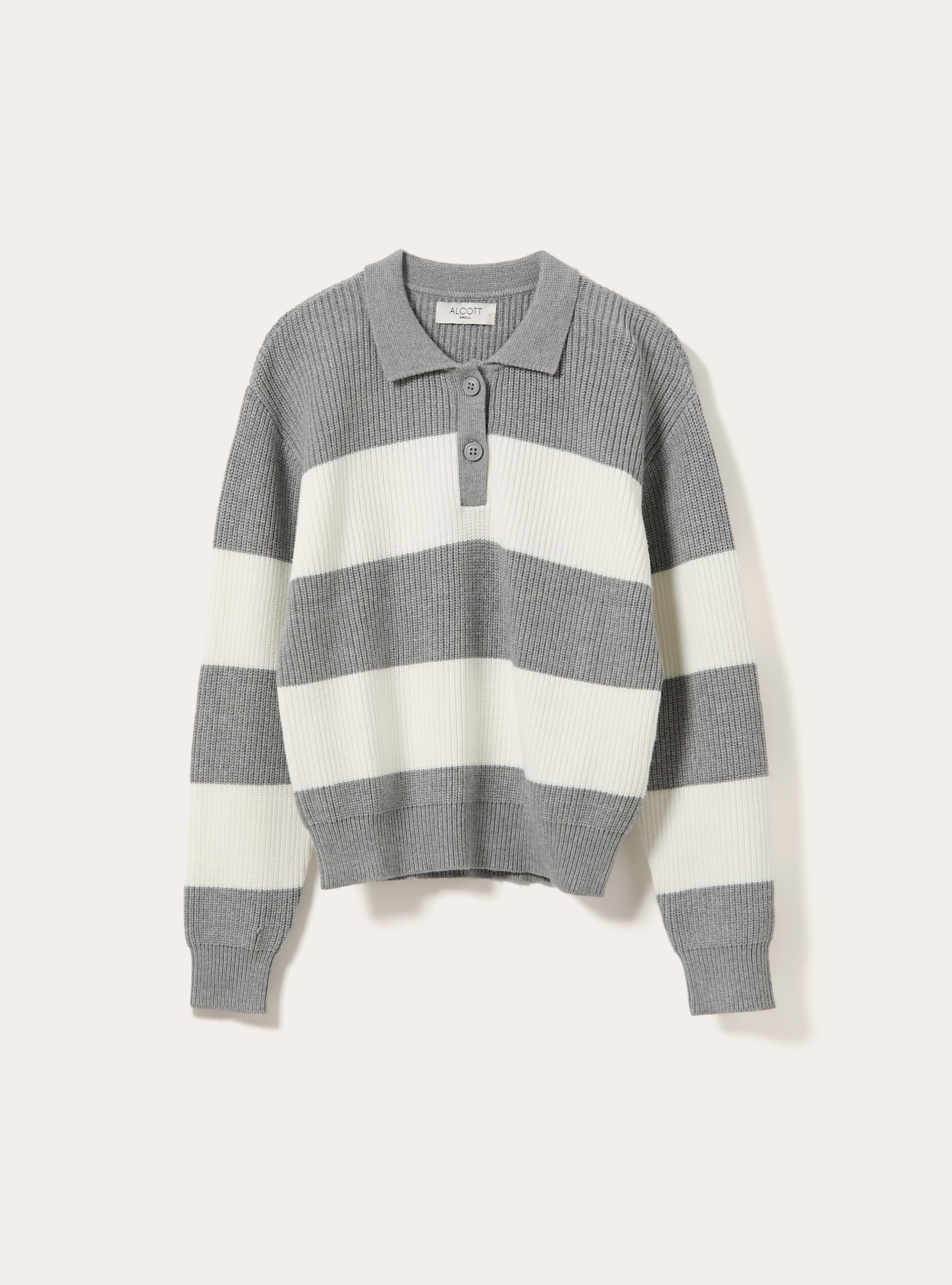 Gestreifter rippstrick pullover mit polokragen, MGY1 GREY MEL DARK