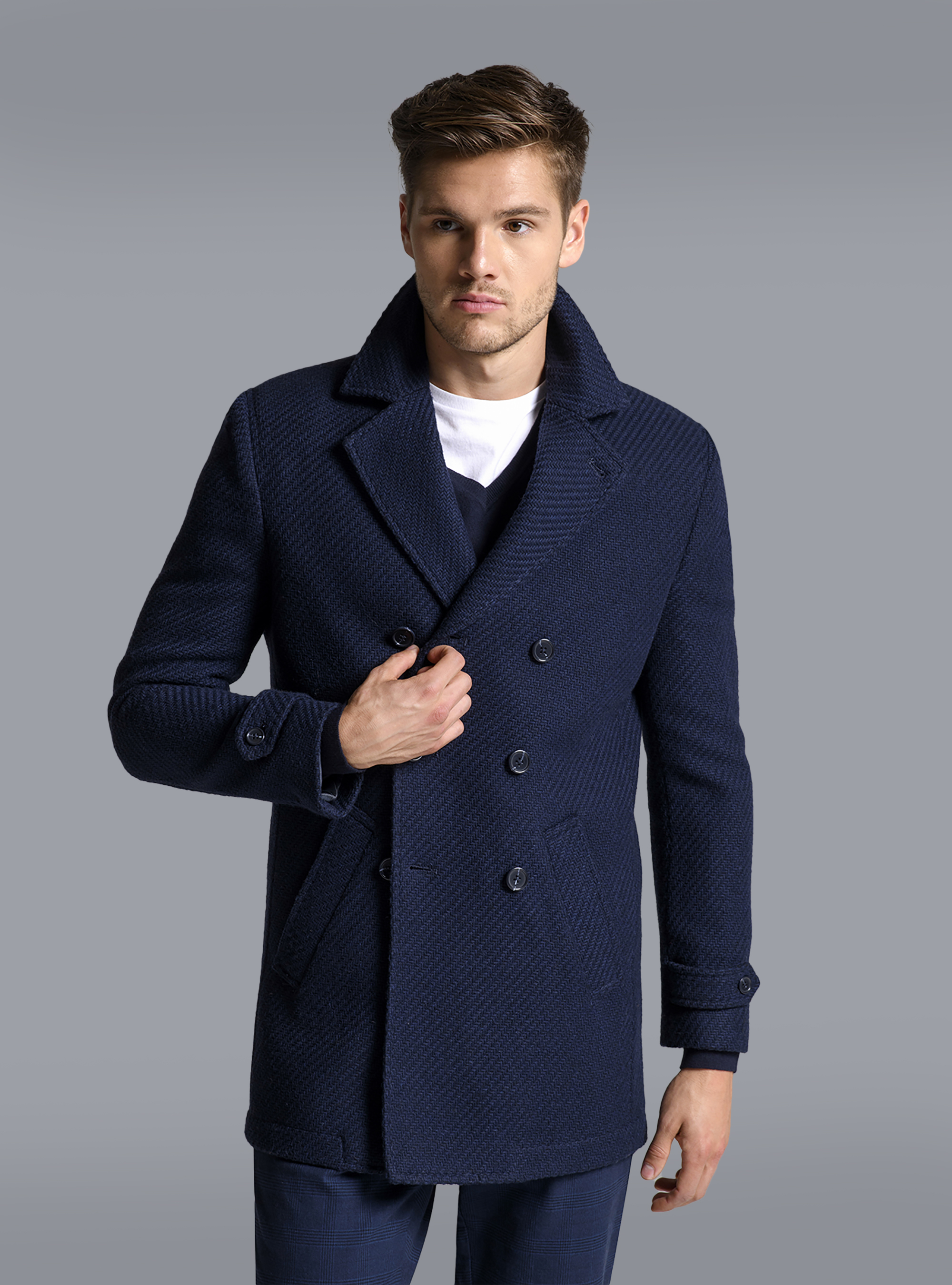DOUBLE BREASTED WOOL JACKET, BLUE NAVY