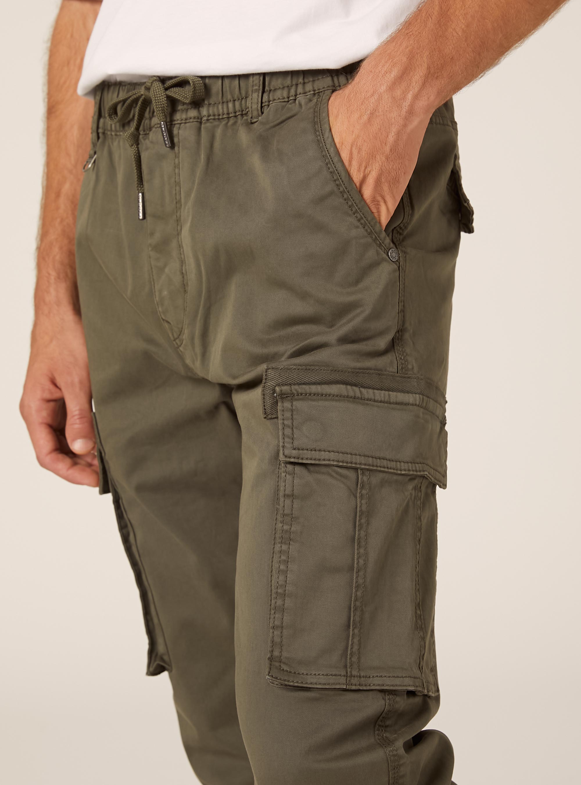 Stretch twill cargo jogger pants, KY2 KAKY MEDIUM