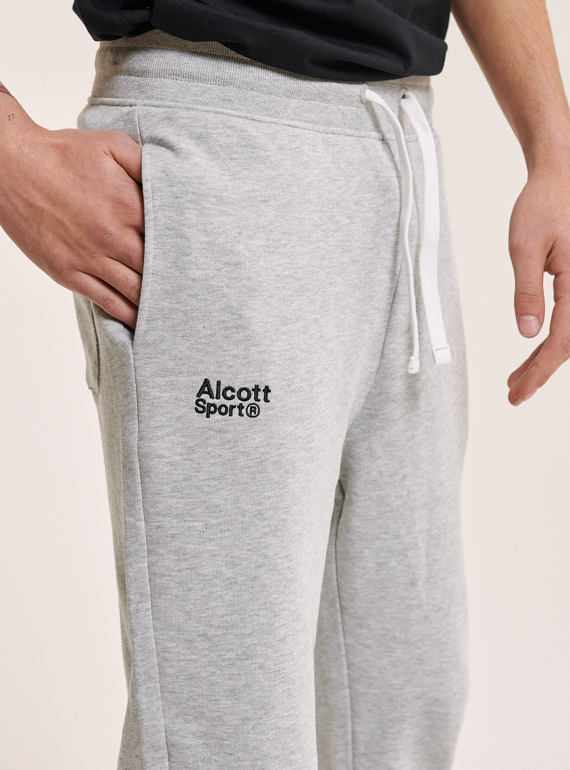 Pantaloni jogger con ricamo logo in cotone, GRIGIO CHIARO MELANGE
