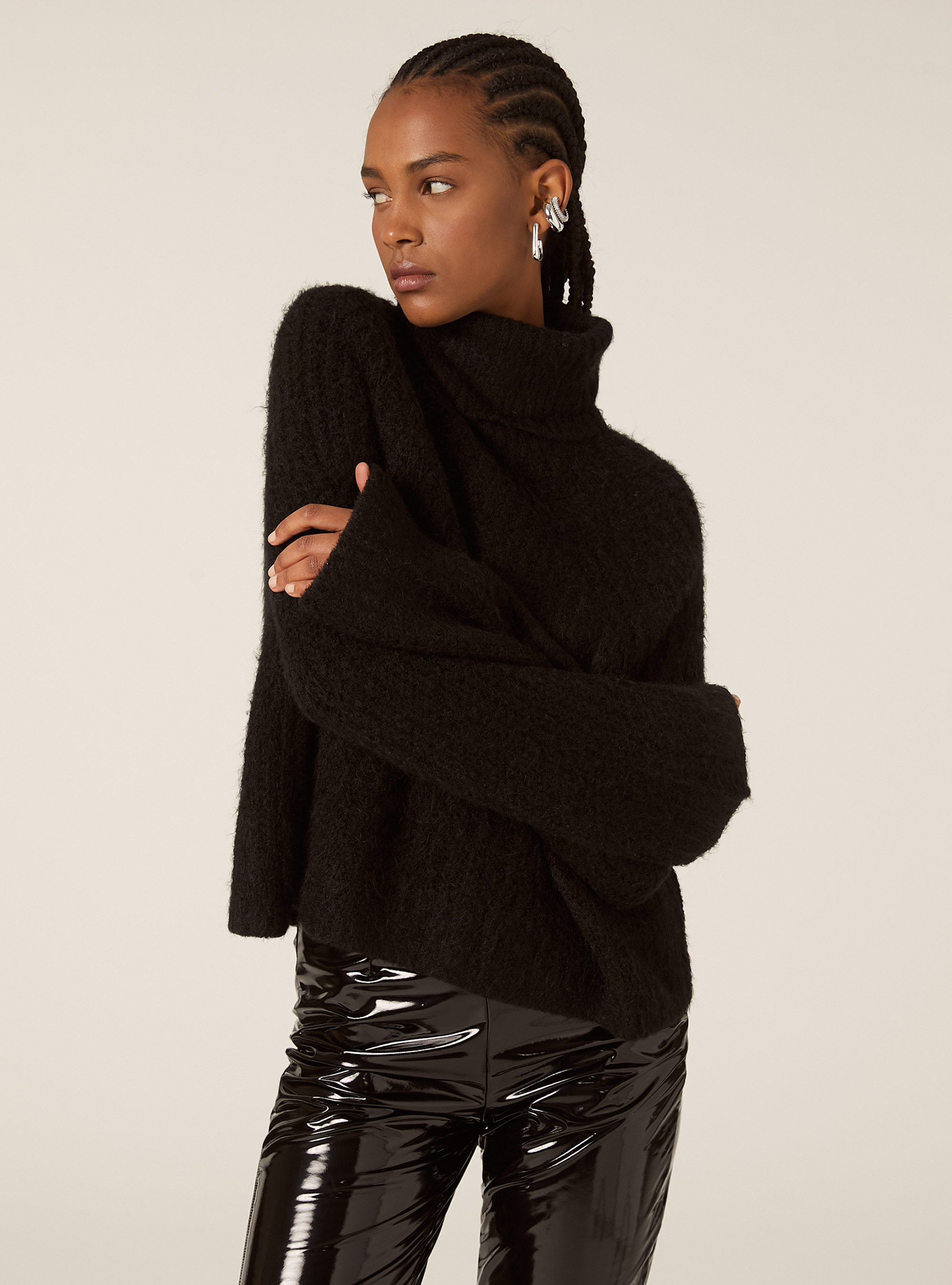 Jersey de cuello alto con canalé inglés, BK1 BLACK