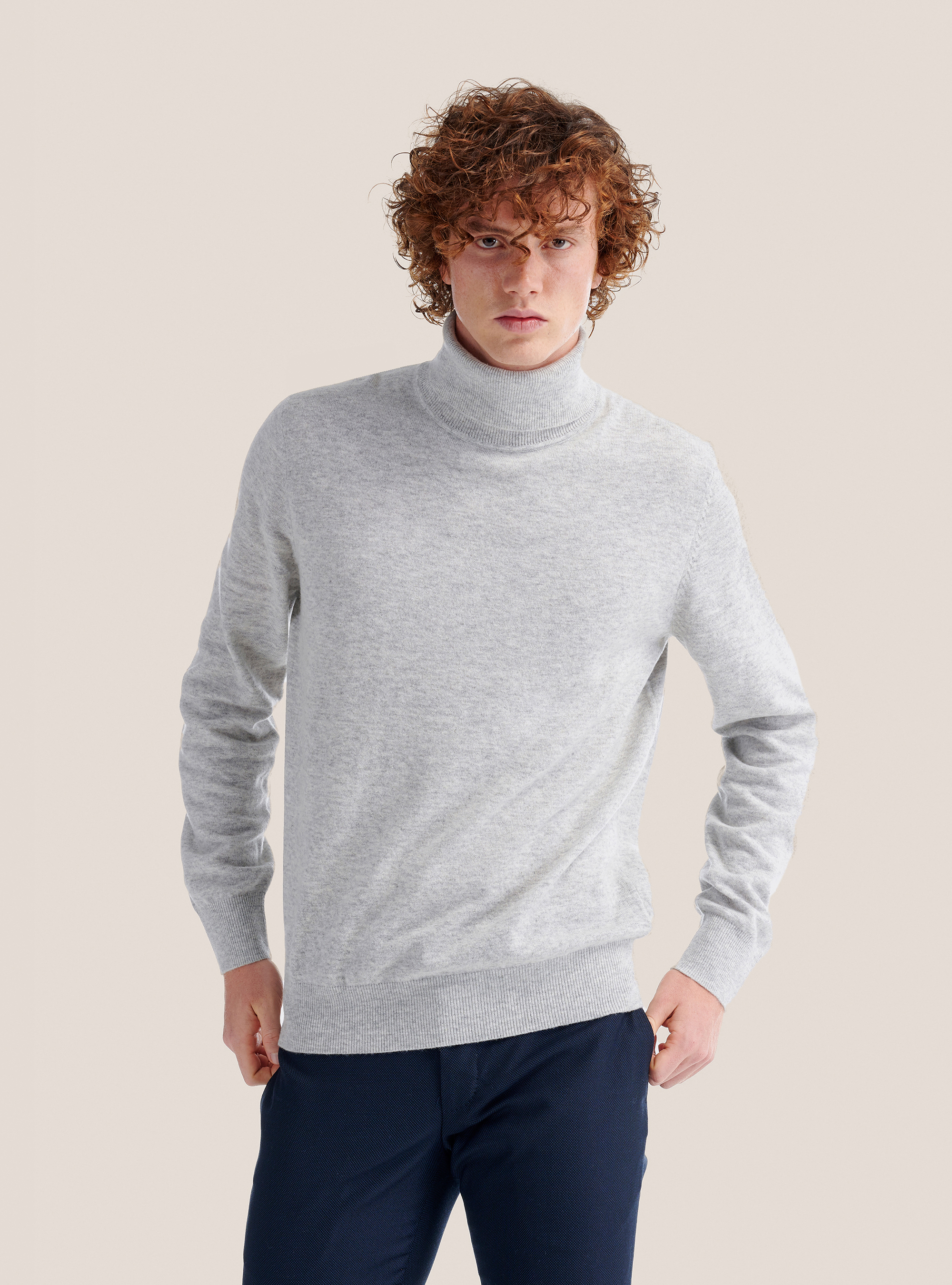 Rollkragenpullover mit Rippstrickabschluss, C150 GREY M