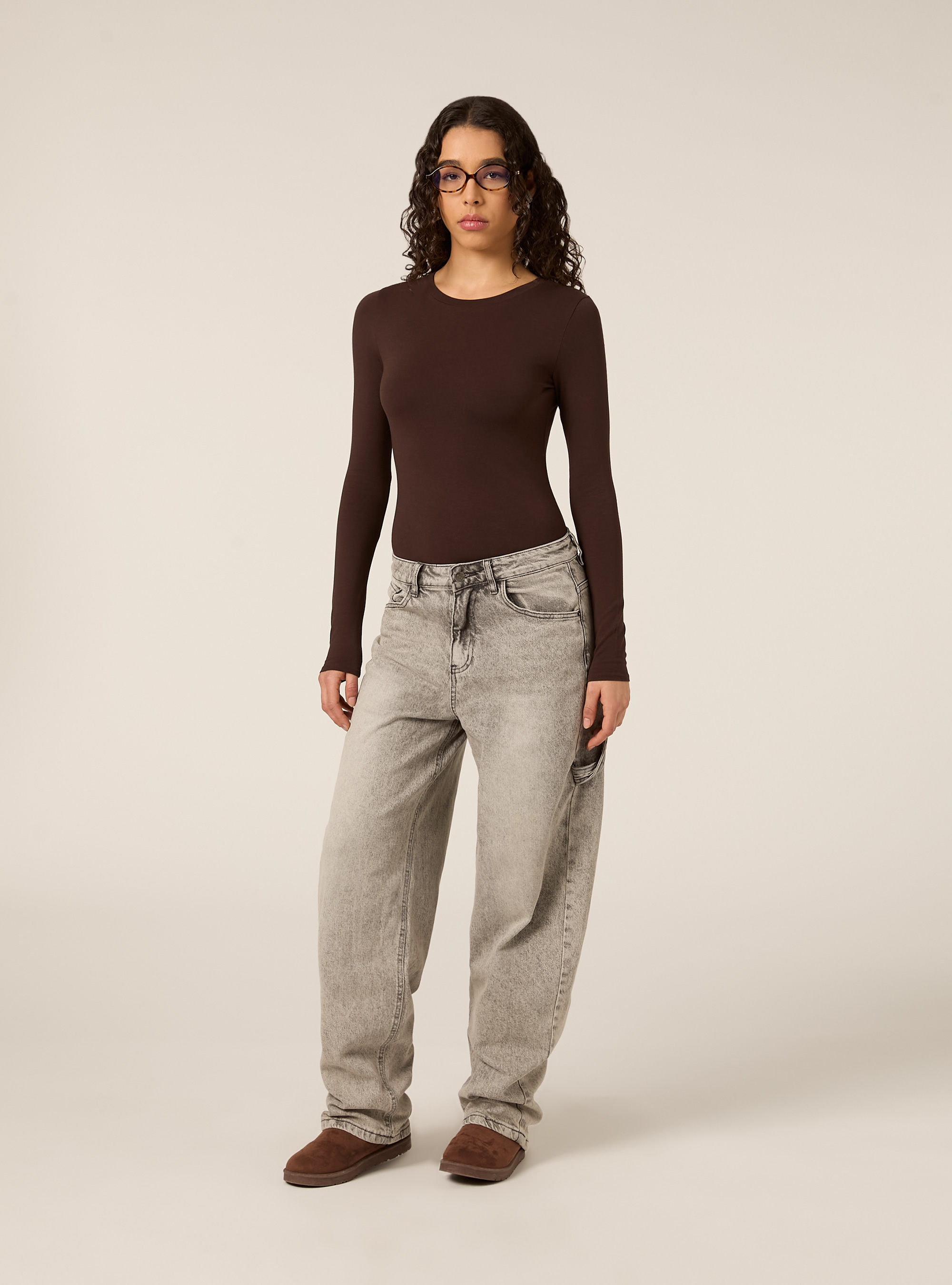 Body à manches longues, BR1 BROWN DARK