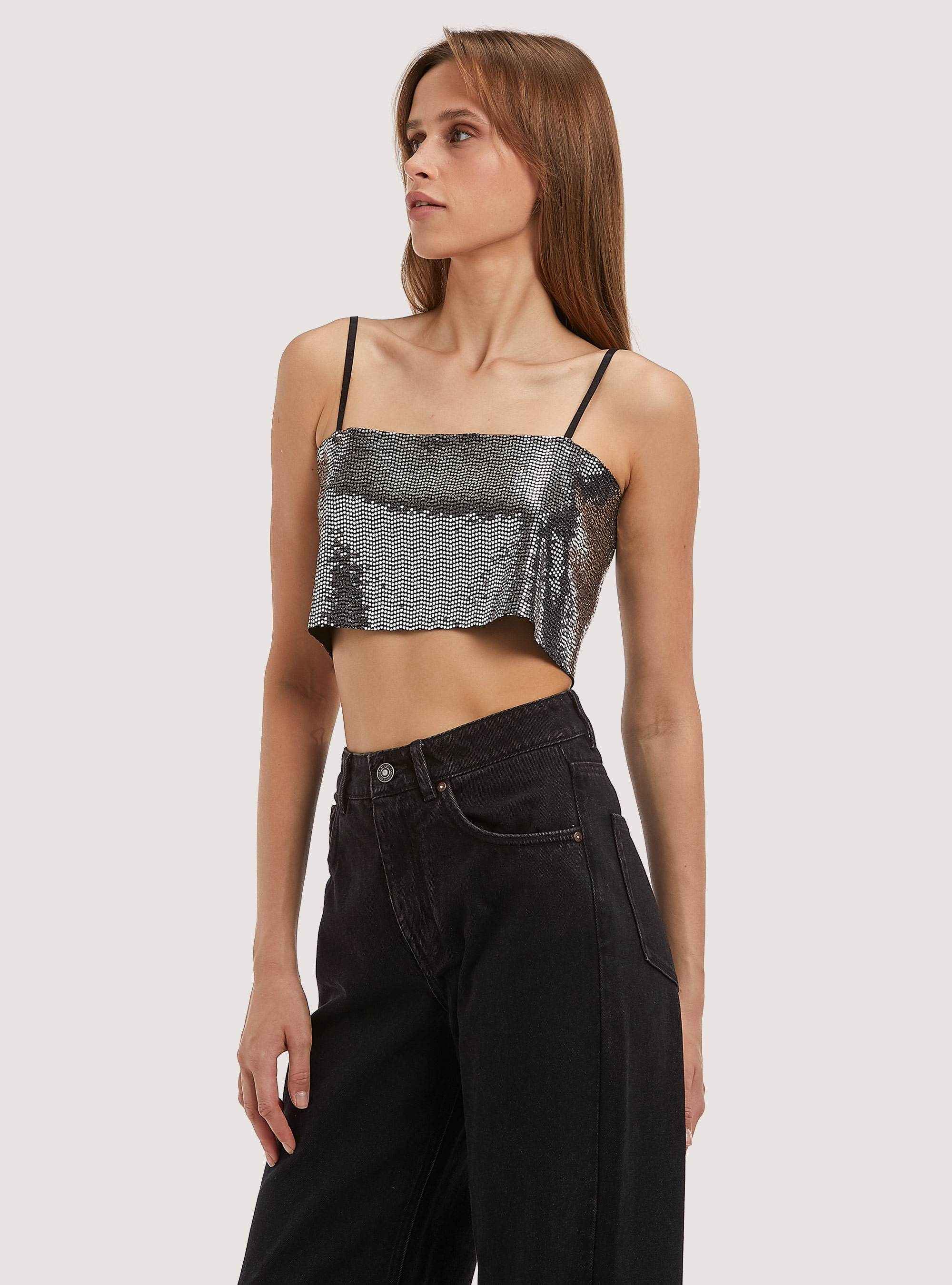 Top a fascia in paillettes, GY2 GREY MEDIUM