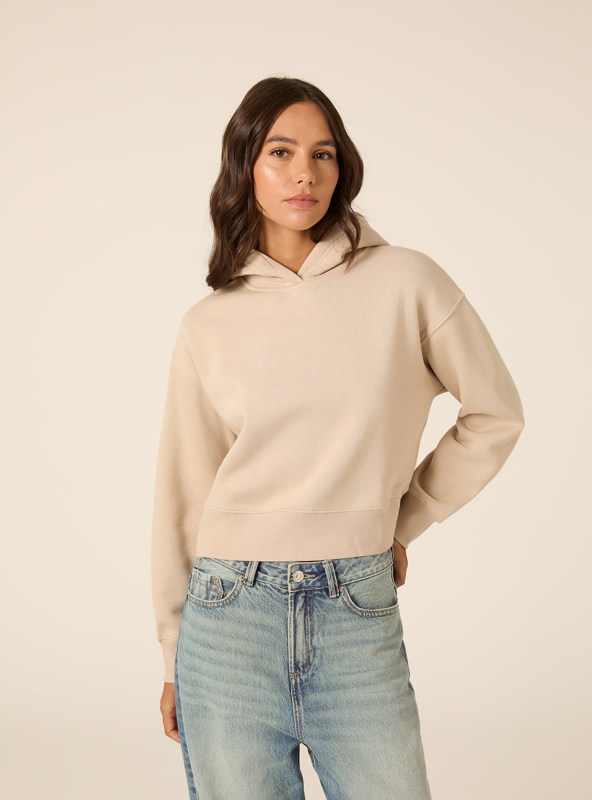 Felpa boxy con cappuccio, BG3 BEIGE LIGHT