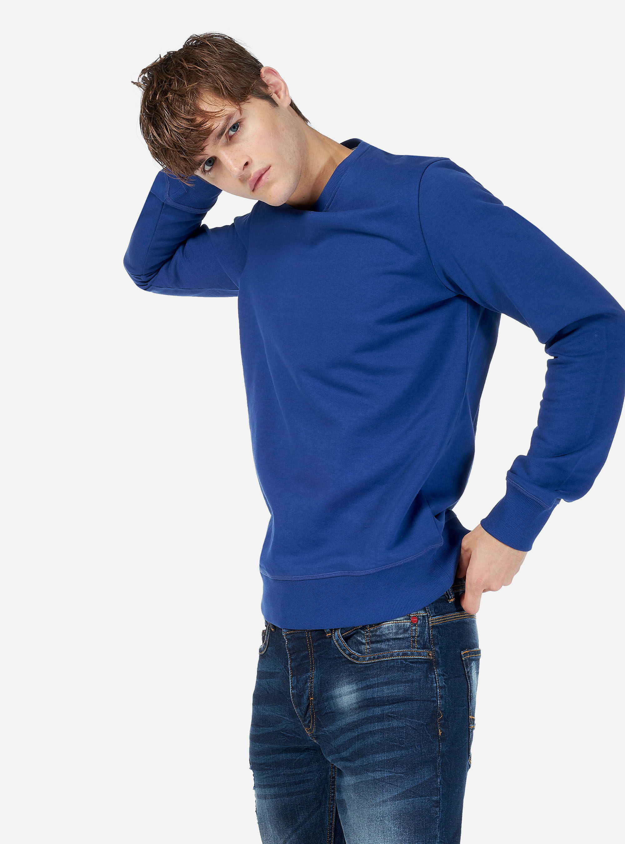 SUDADERA CUELLO REDONDO BASIC, AZUL