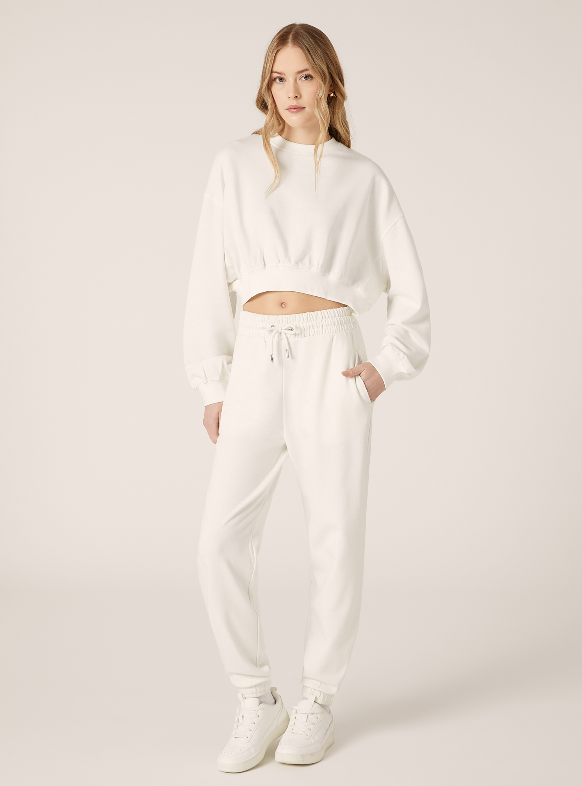 Felpa girocollo cropped, WH1 OFF WHITE