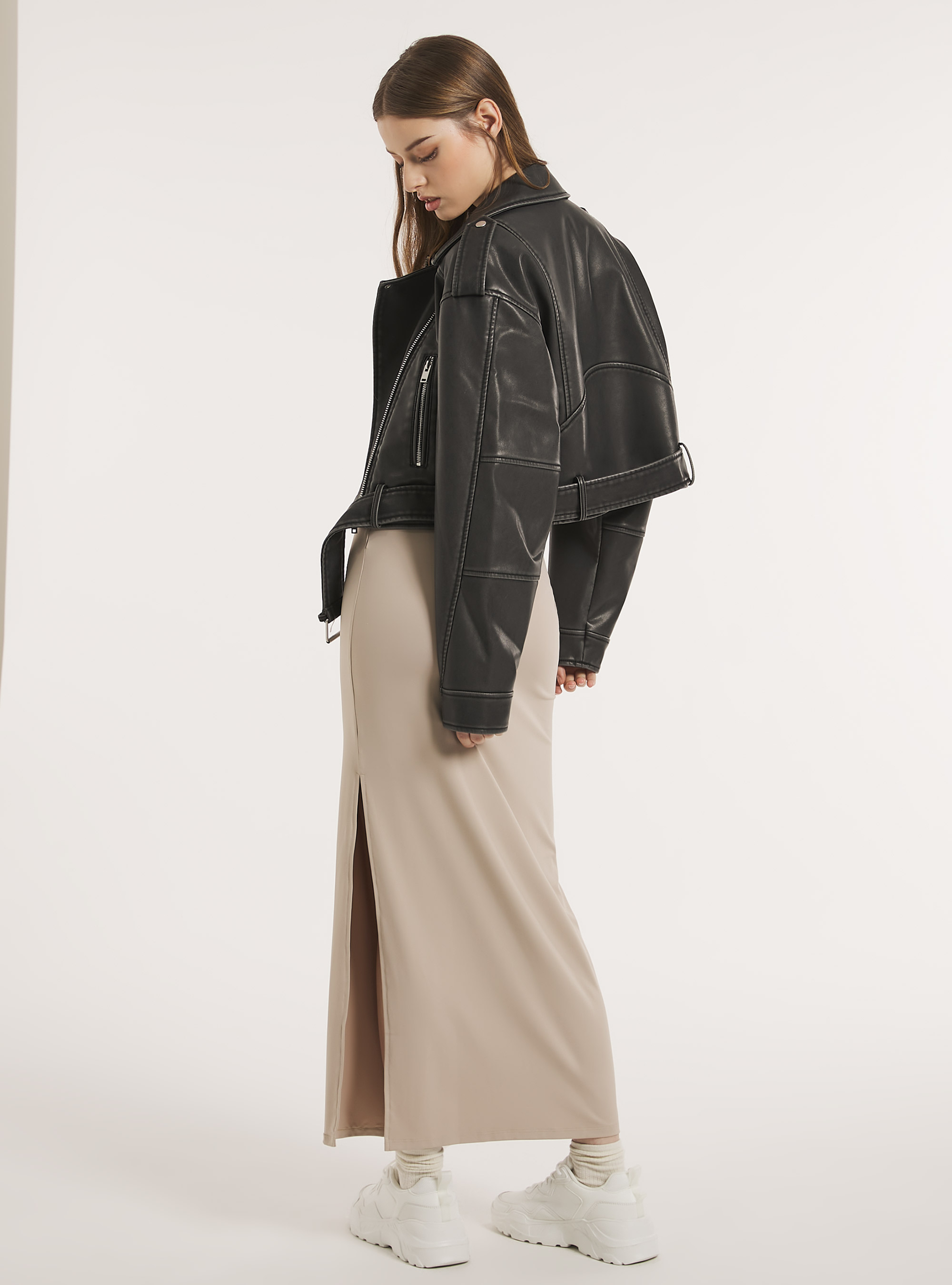 Vintage leather-effect biker jacket, BK3 BLACK CHARCOAL