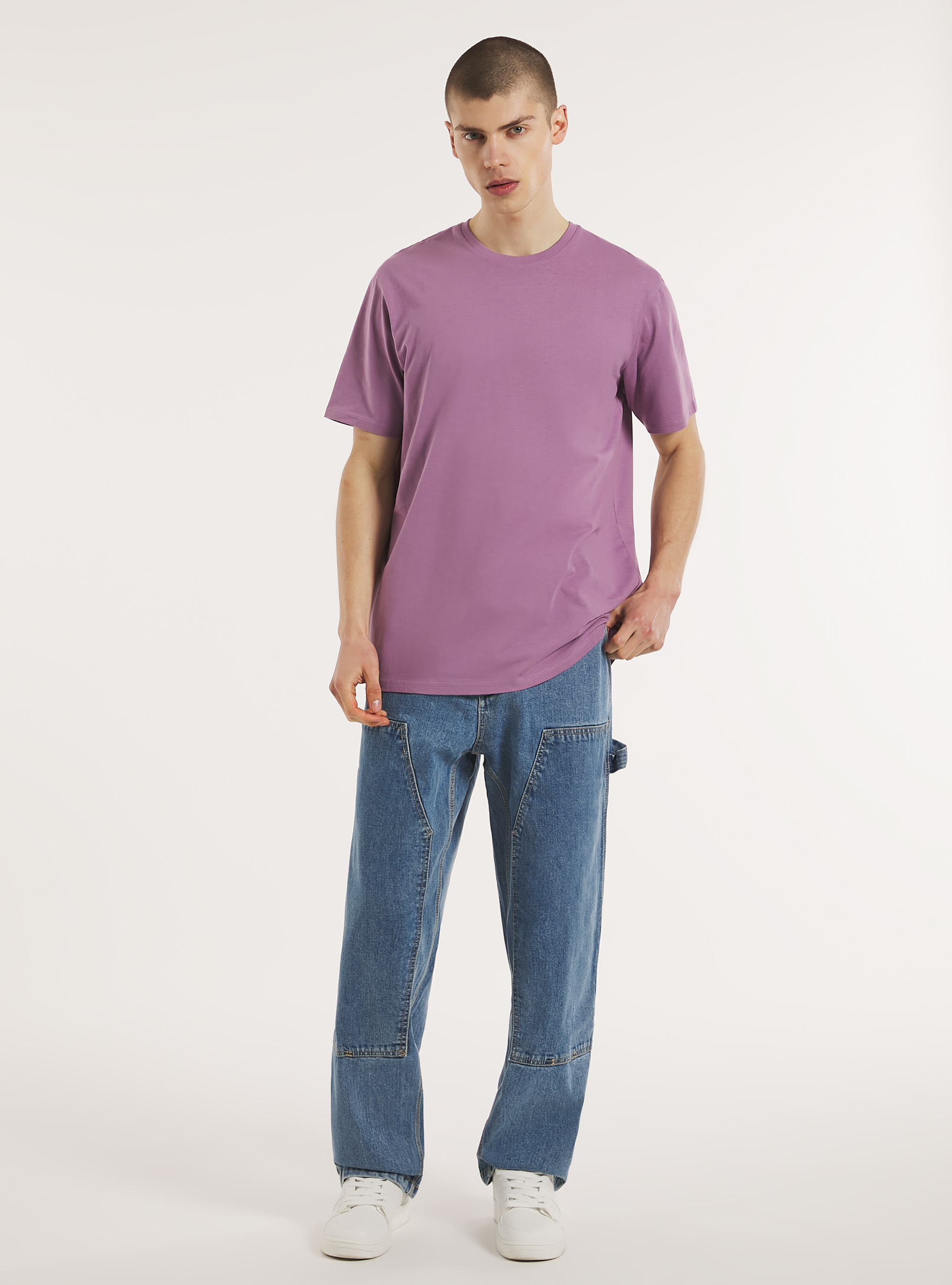 Baumwoll-T-Shirt mit Rundhalsausschnitt, LC2 LILLAC MEDIUM