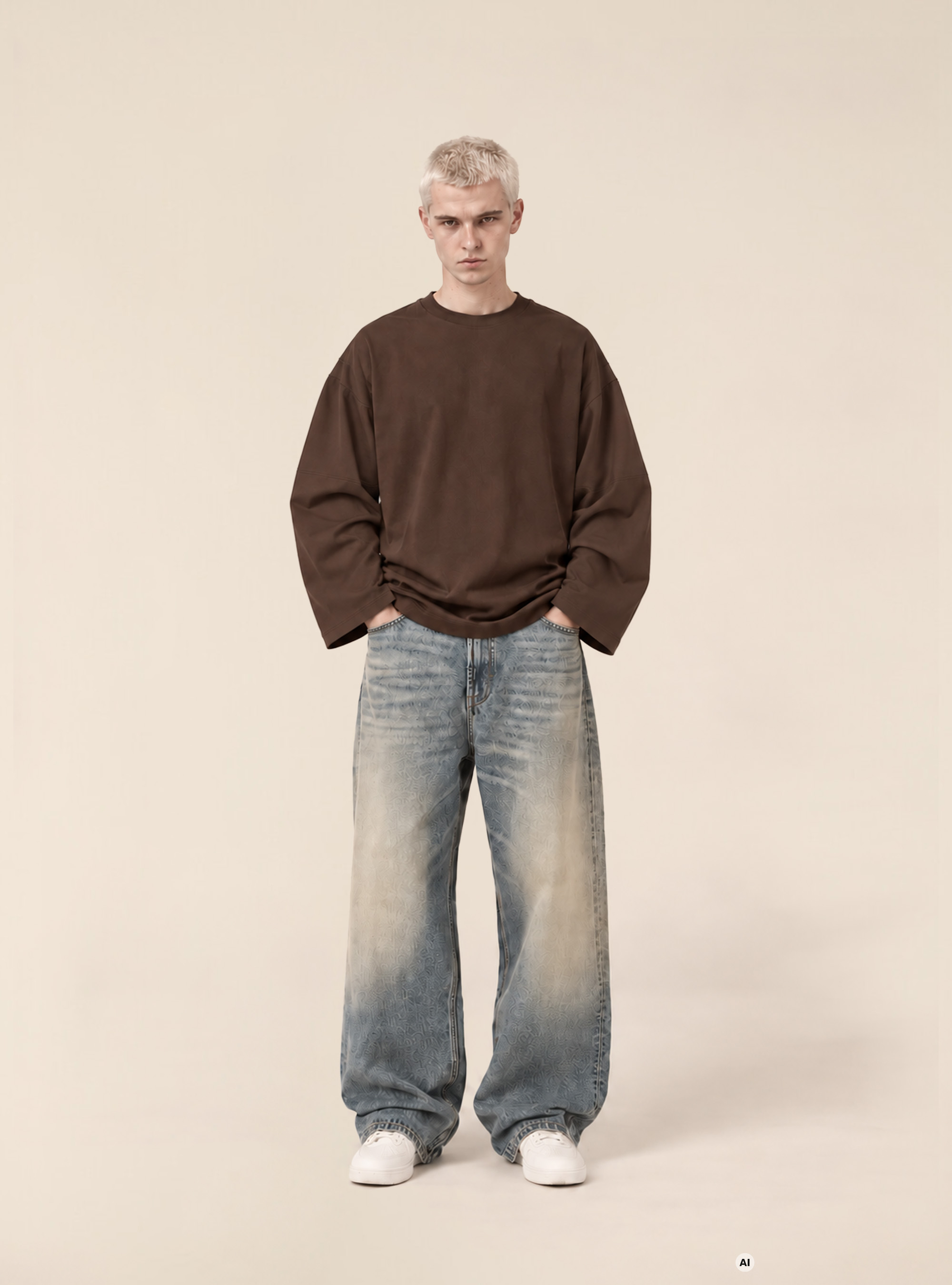 T shirt a manches longues oversize avec epaules tombantes, BR1 BROWN DARK