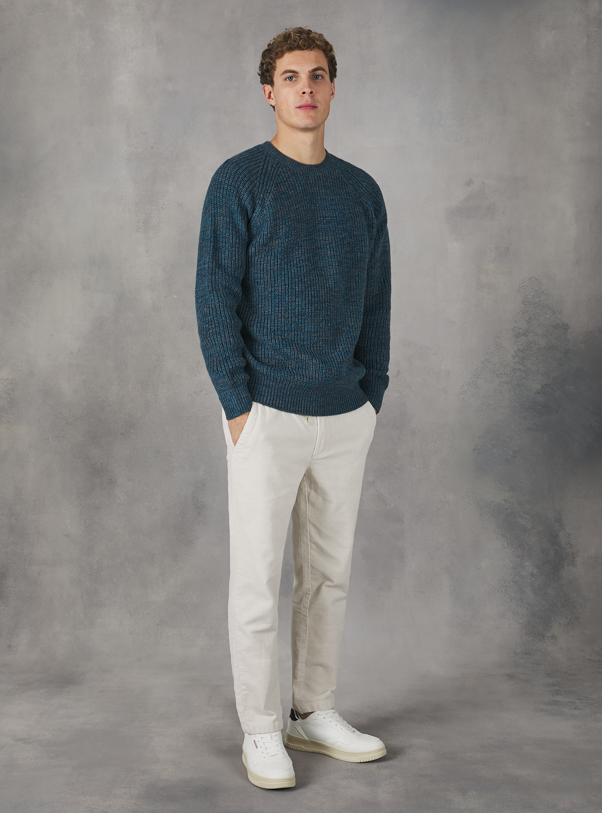 English rib crew-neck pullover, TOB1 TWIST BLUE OIL DARK