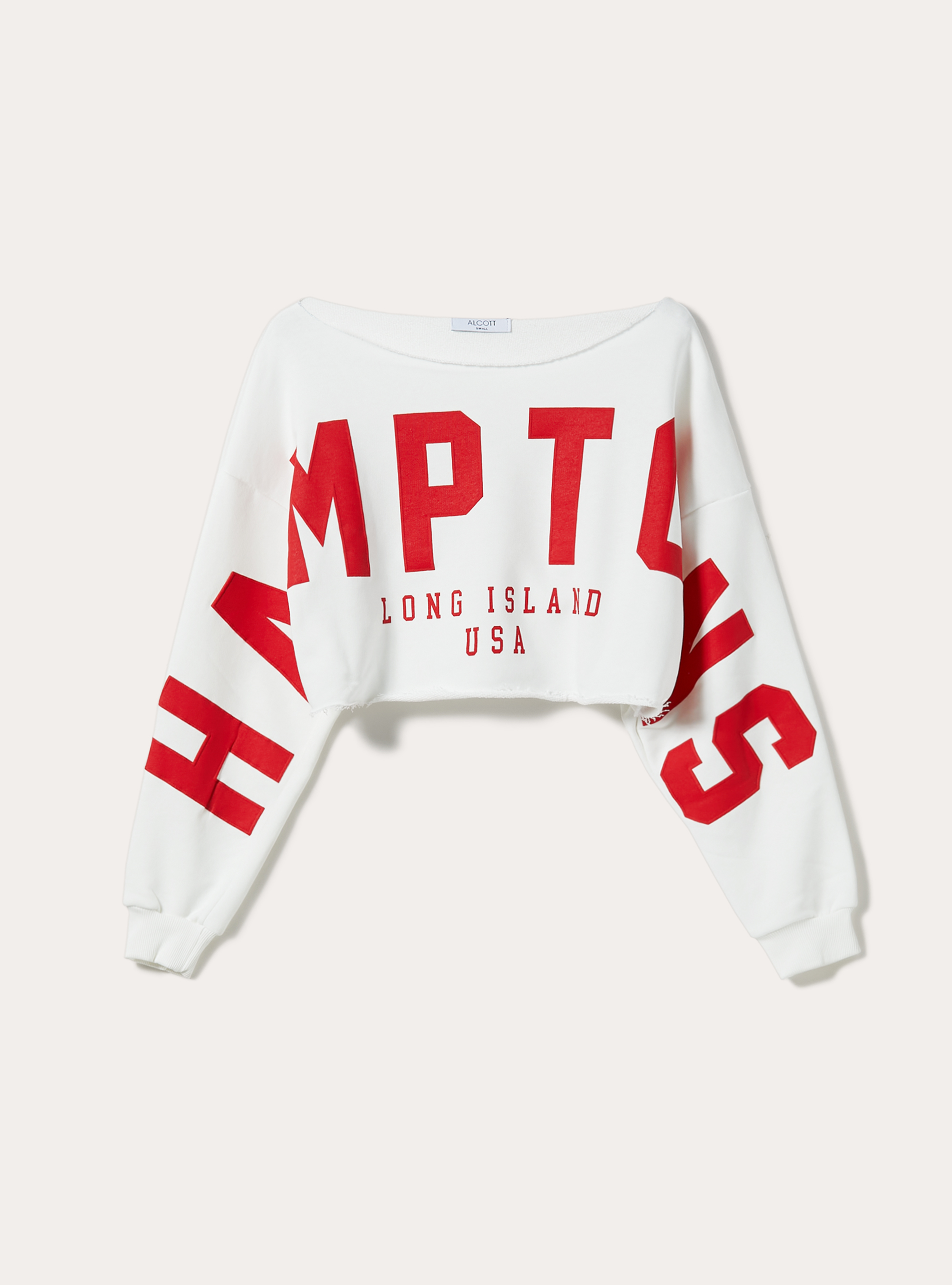 Sweatshirt court aux &eacute;paules d&eacute;nud&eacute;es, WH2 WHITE