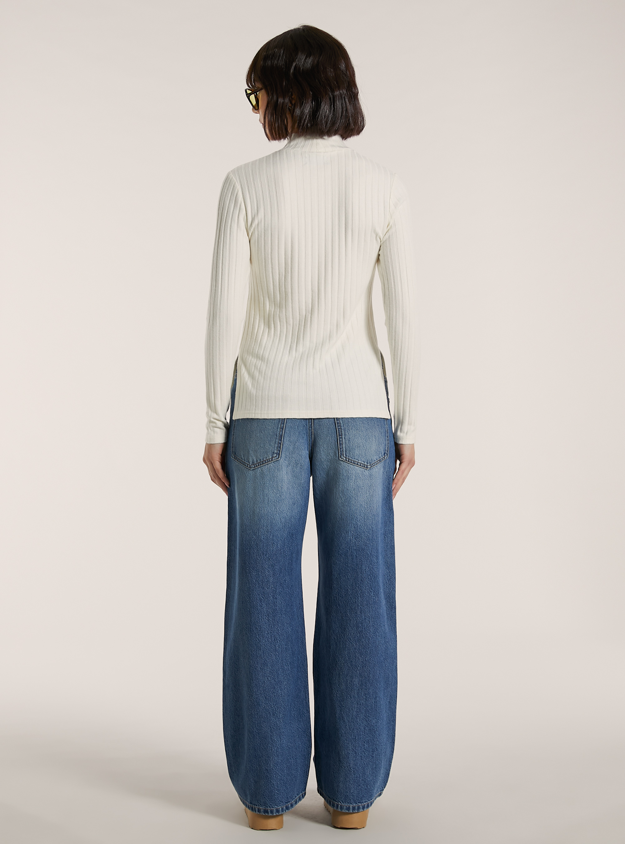 Maglia collo alto a coste, WH1 OFF WHITE