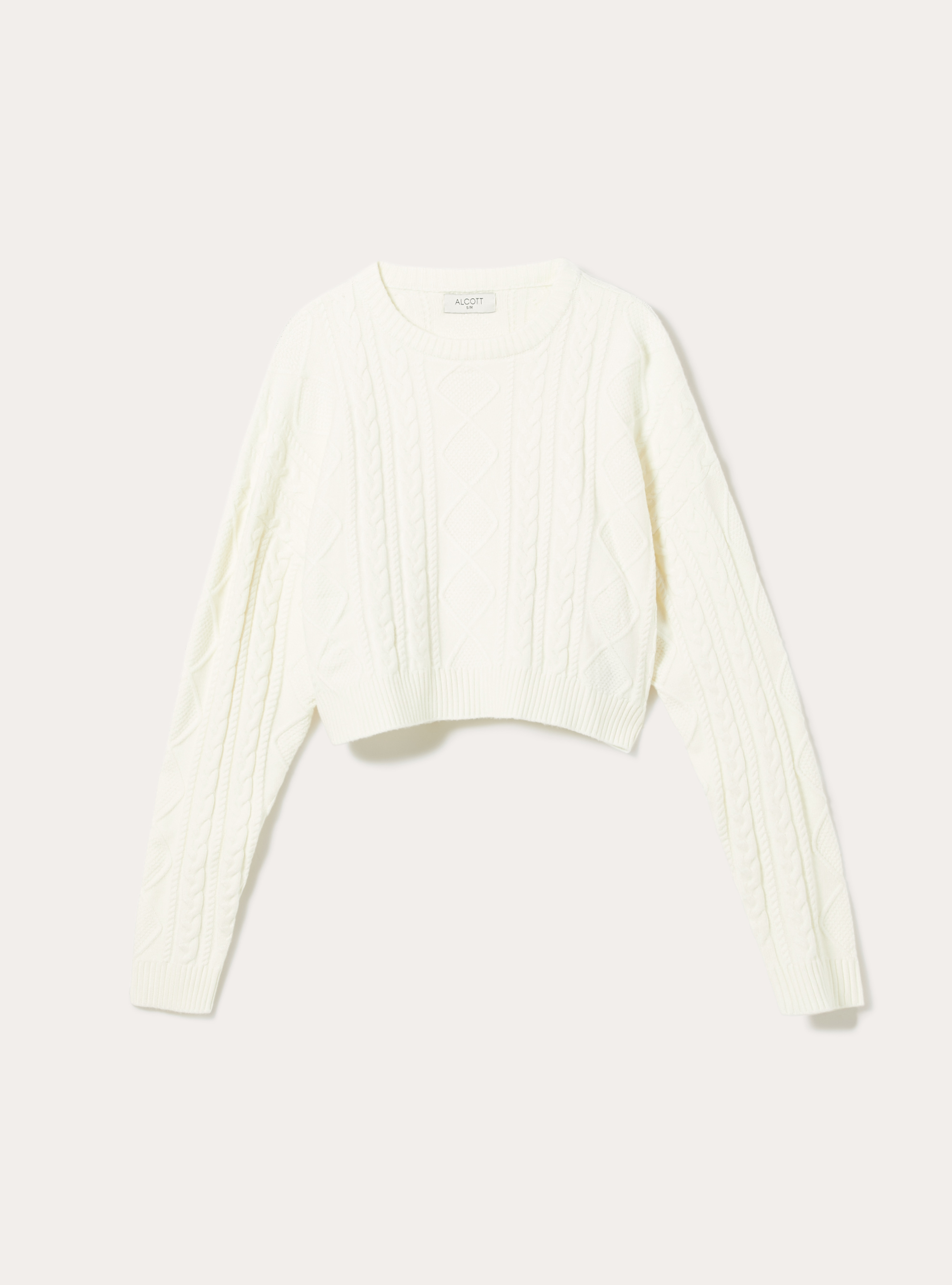 Maglia con collo rotondo a trecce, WH2 WHITE