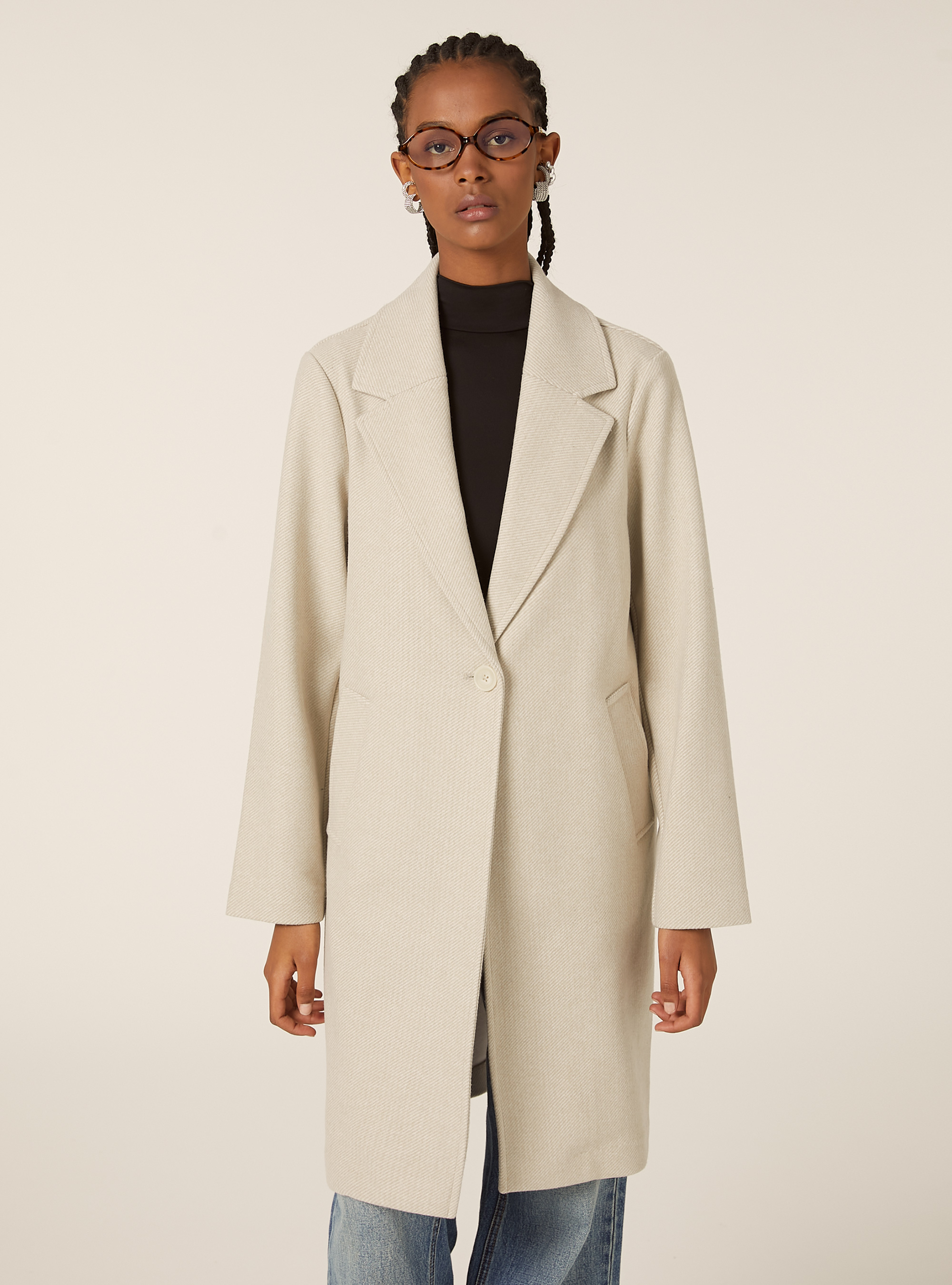 Cappotto midi monopetto, MWH1 WHITE MEL DARK