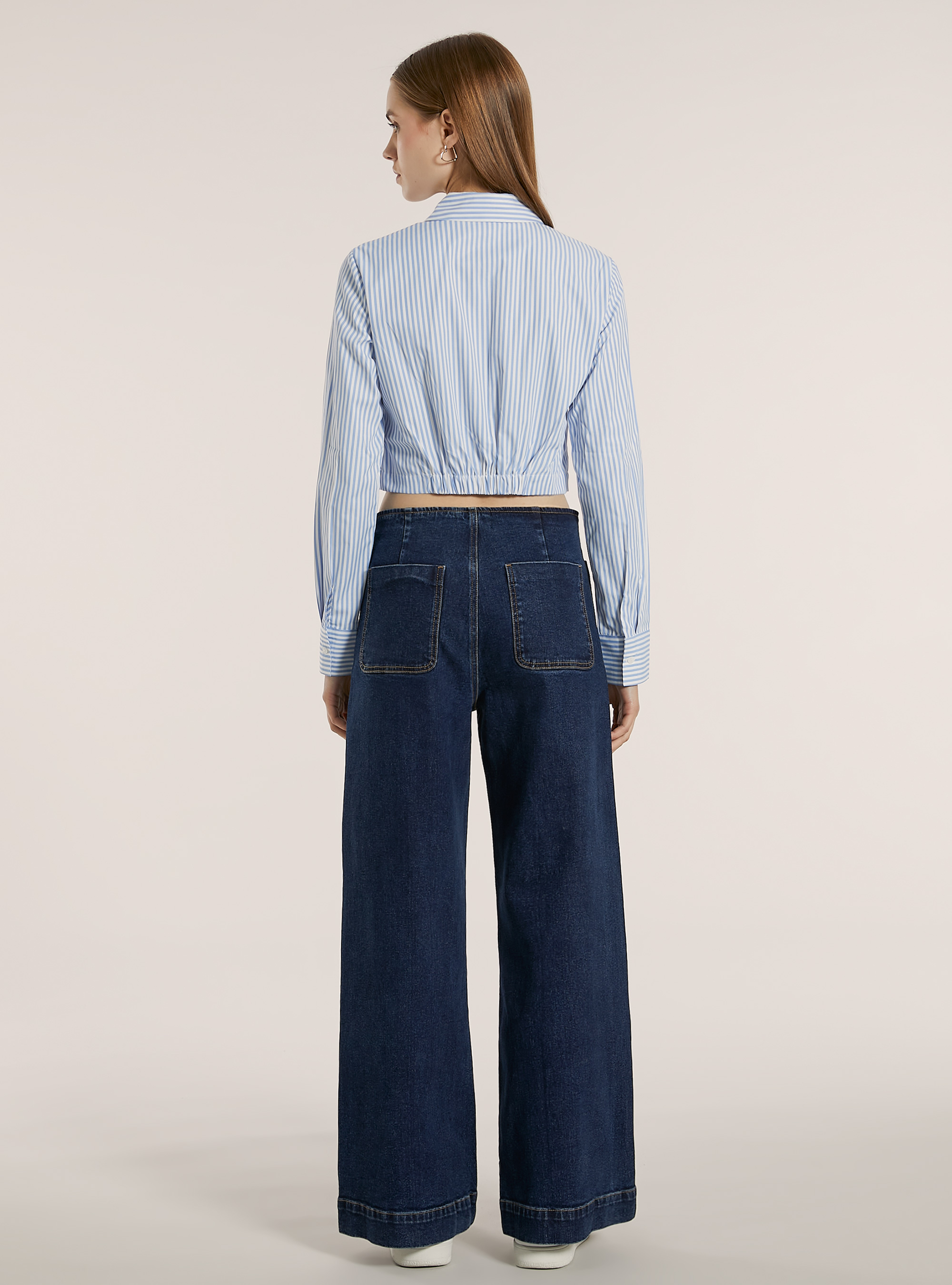 Striped poplin cropped shirt, MULTICOLOR