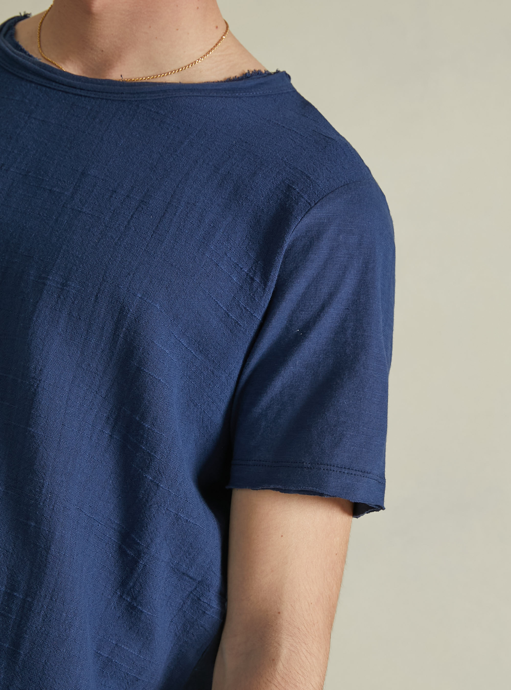 T-Shirt aus Leinenmischung mit kurzen Ärmeln, NA2 NAVY MEDIUM