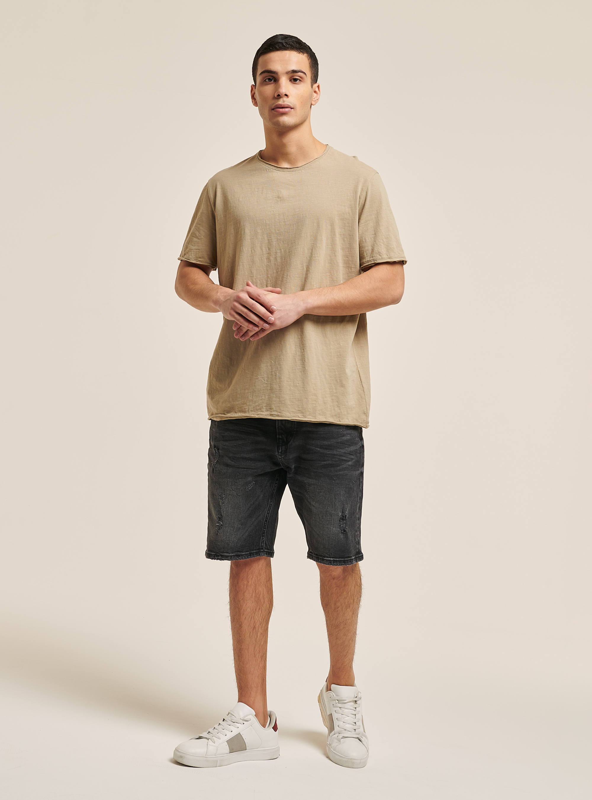 Basic plain cotton T-shirt, C1150 SAND