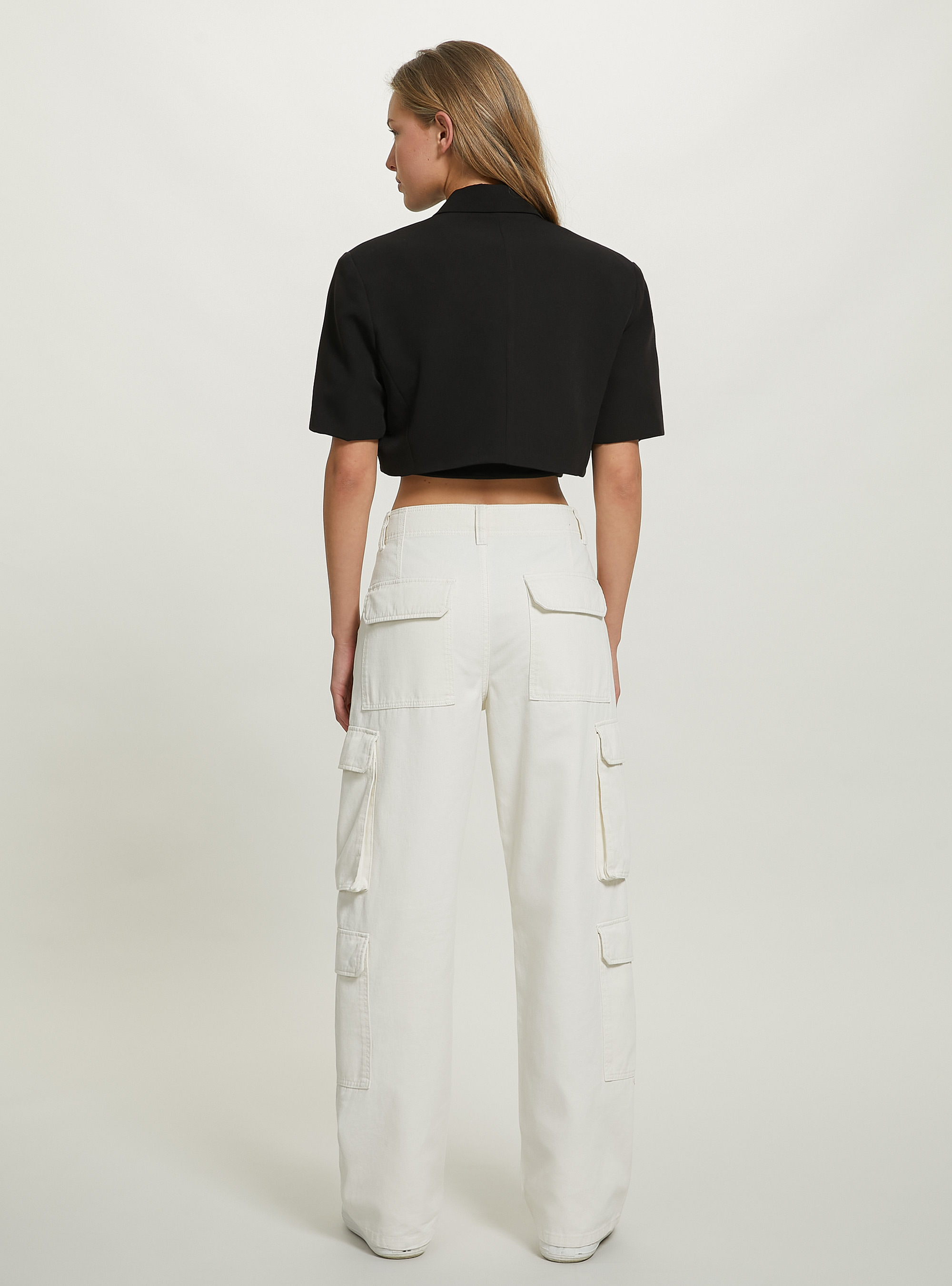 Blazer cropped in tinta unita, BK1 BLACK