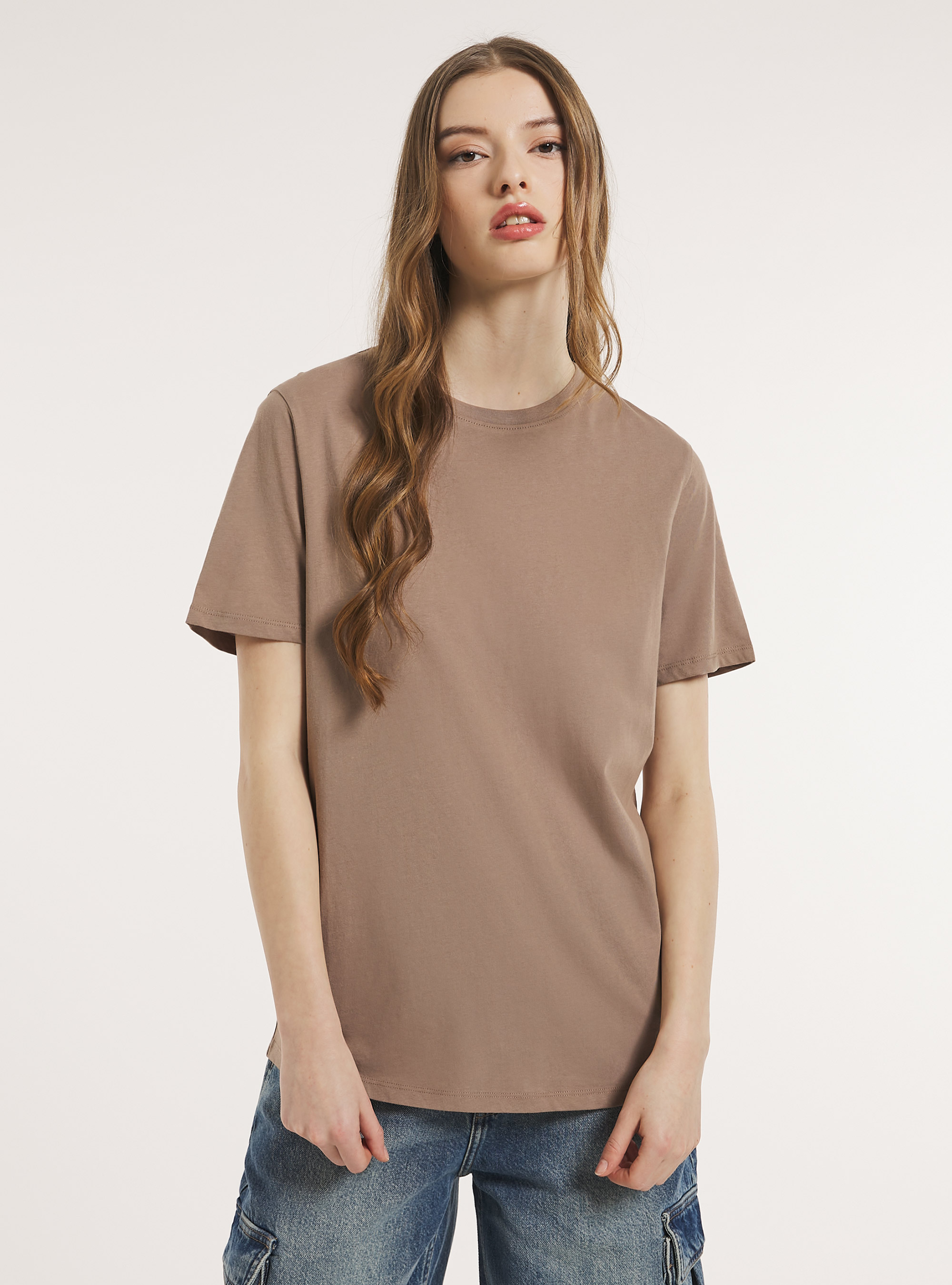 Crew-neck cotton T-shirt, BR3 BROWN LIGHT