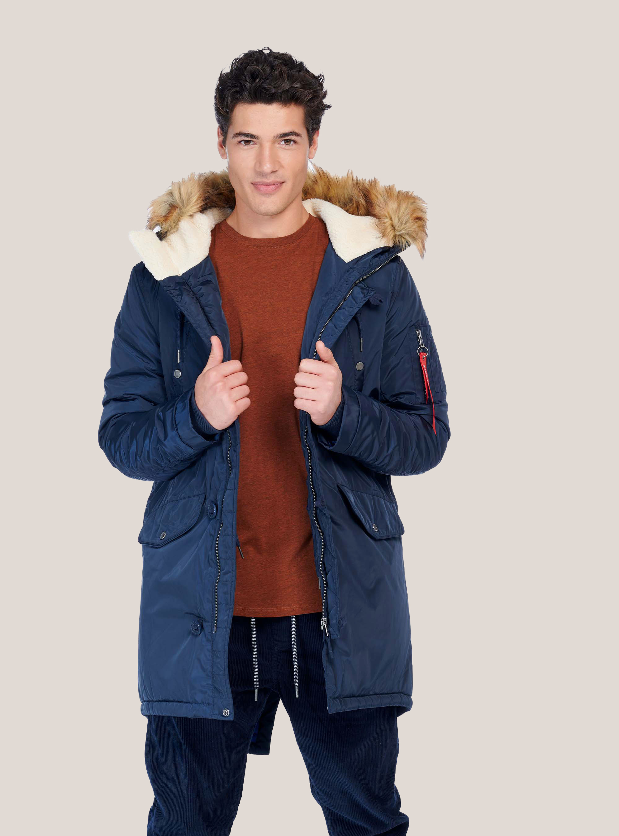Parka avec zip sur la manche, C218 BLUE NAVY