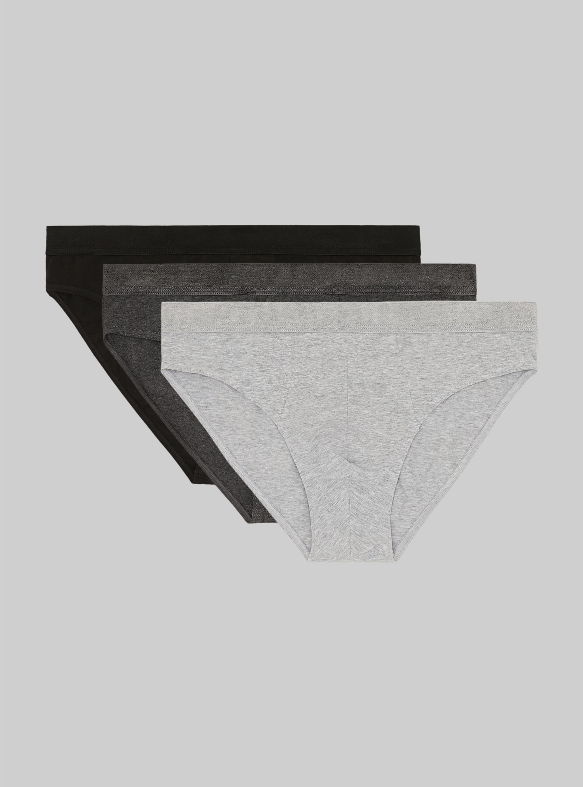 Set of 3 stretch cotton briefs, BK1/MGY2/MGY1