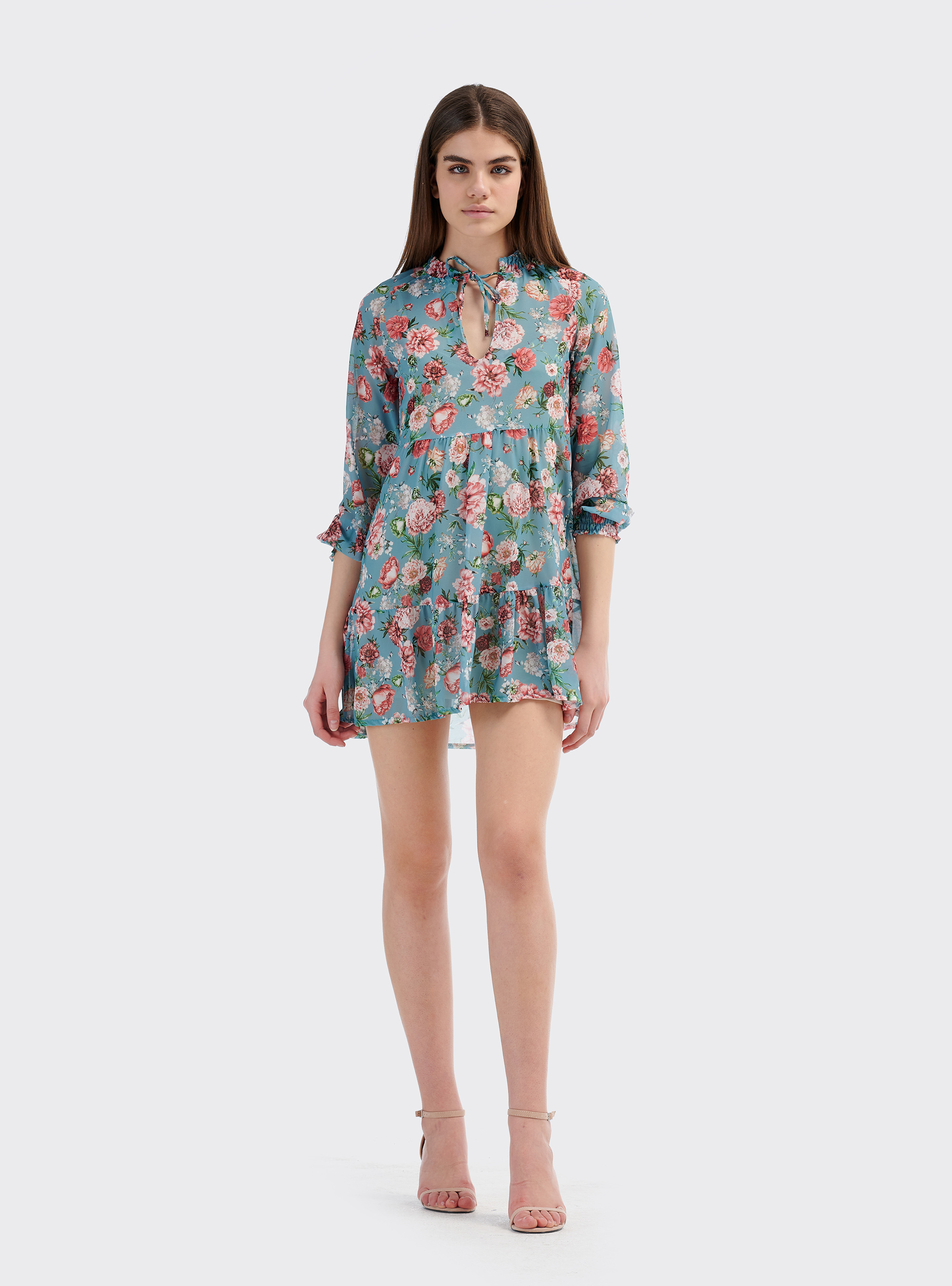 Robe babydoll &agrave; imprim&eacute; floral color&eacute;, C663 GREEN