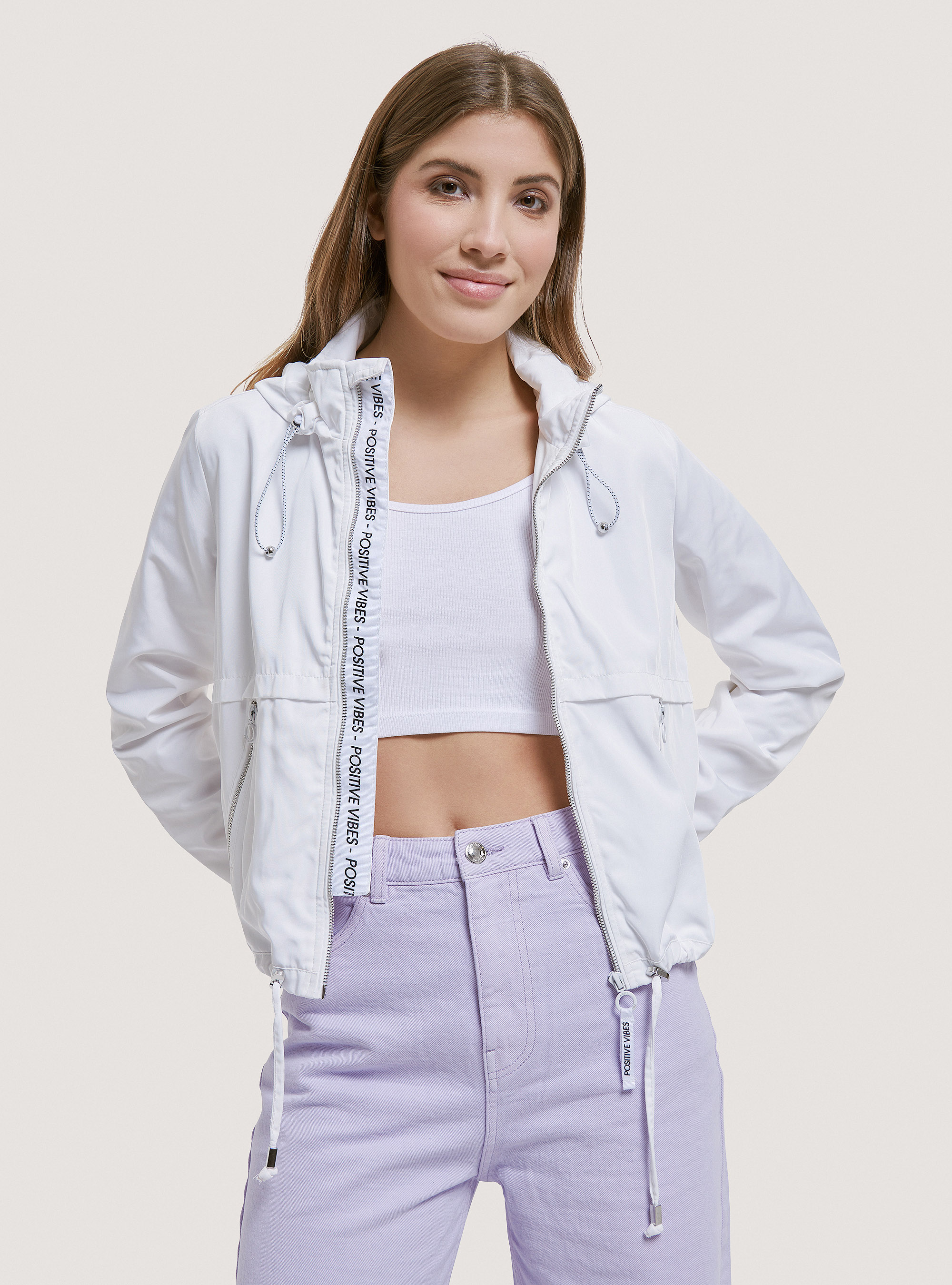 Solid colour windproof cropped jacket