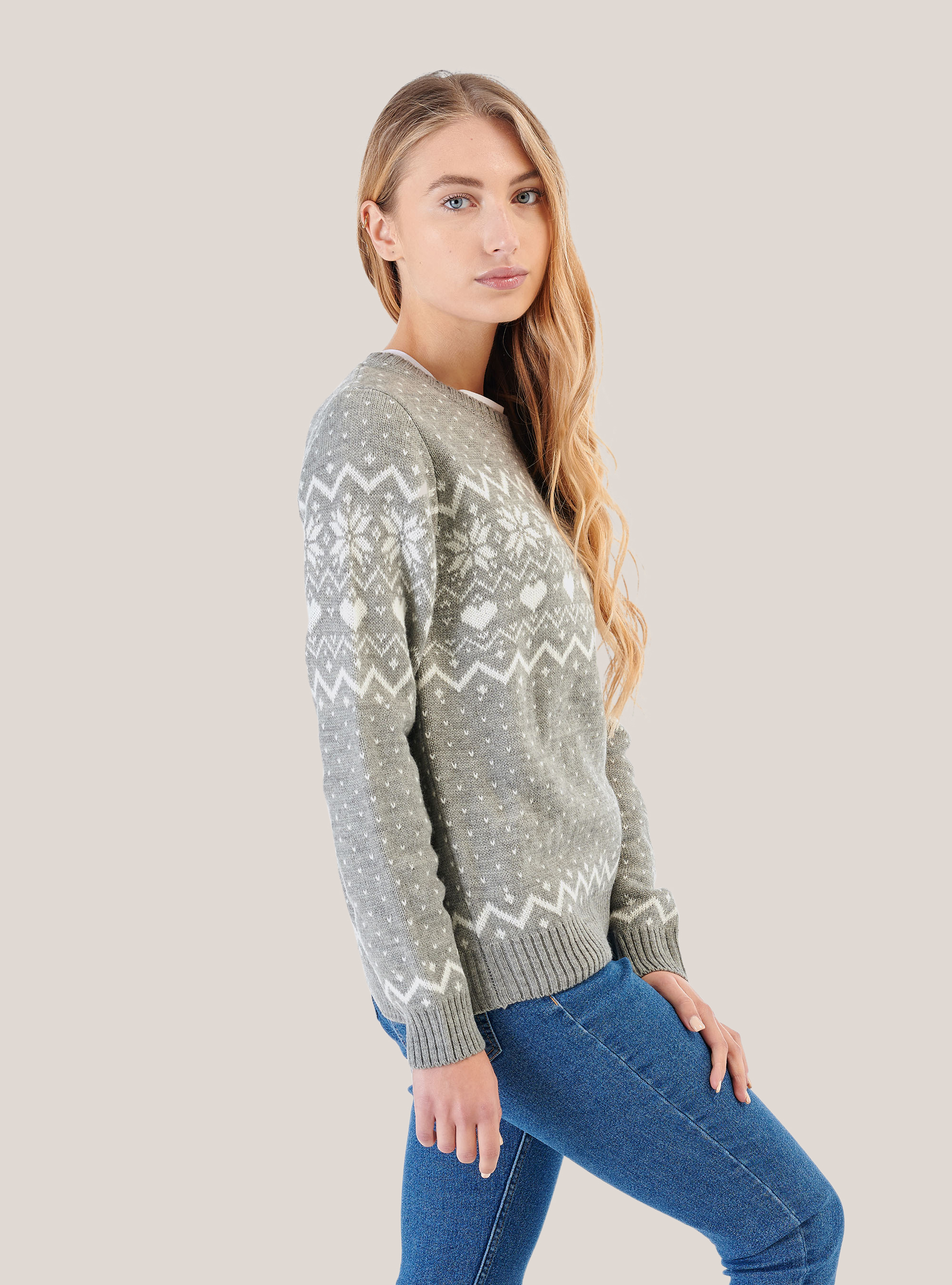 CHRISTMAS CREWNECK SWEATER, GREY MELANGE