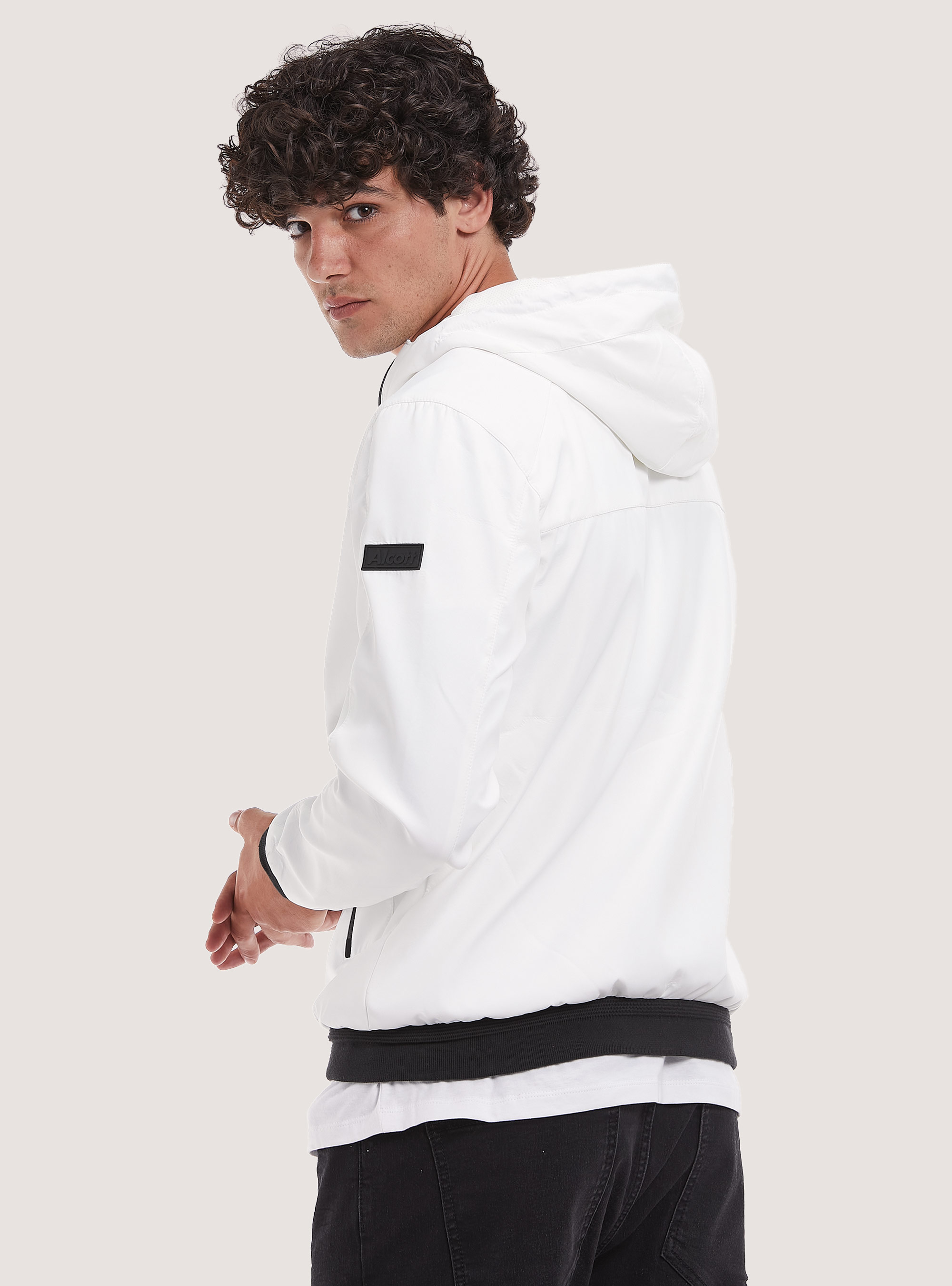 Chaqueta bomber con capucha a prueba de viento, WH1 OFF WHITE