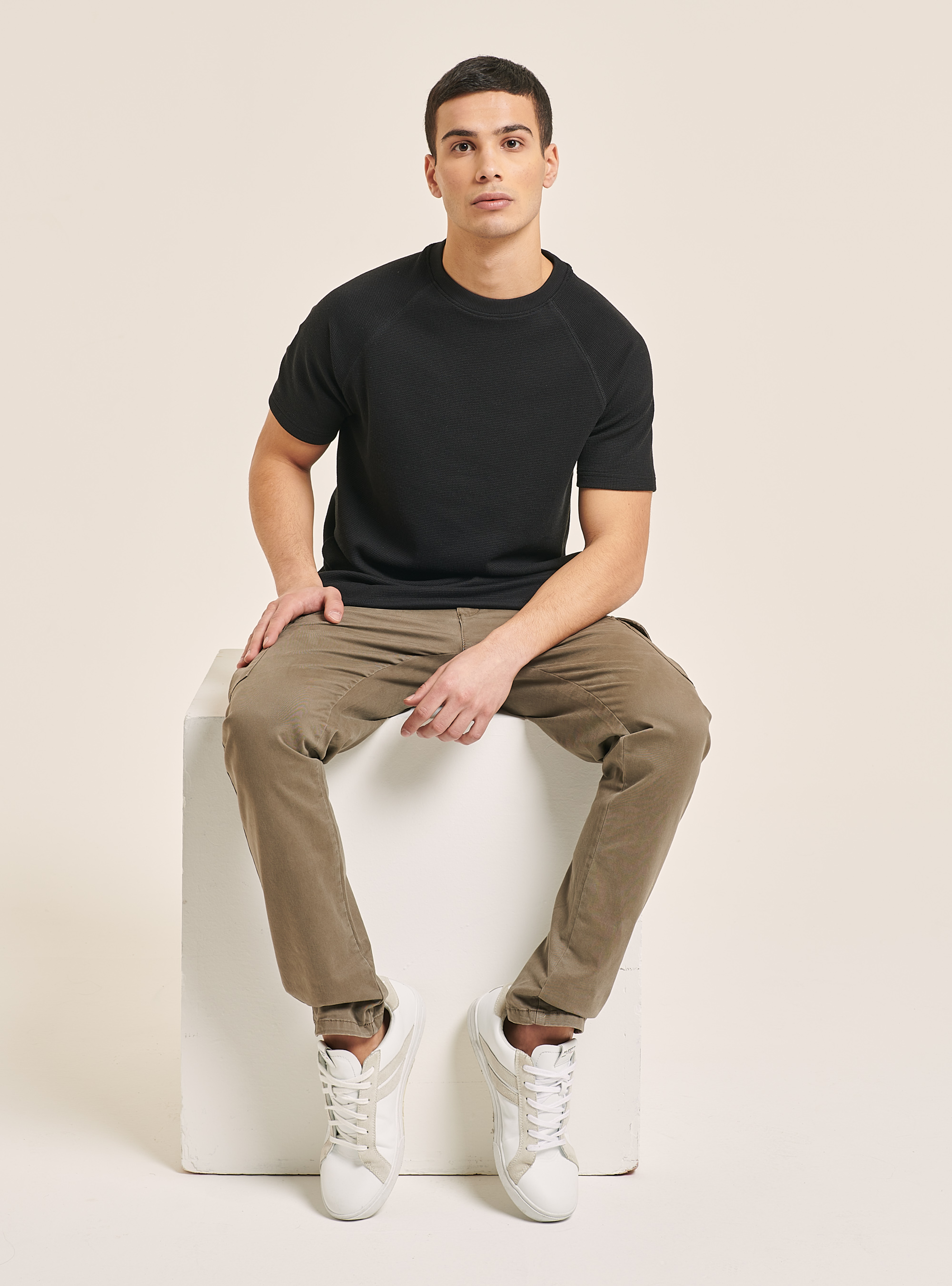 Textured cotton T-shirt, BK1 BLACK