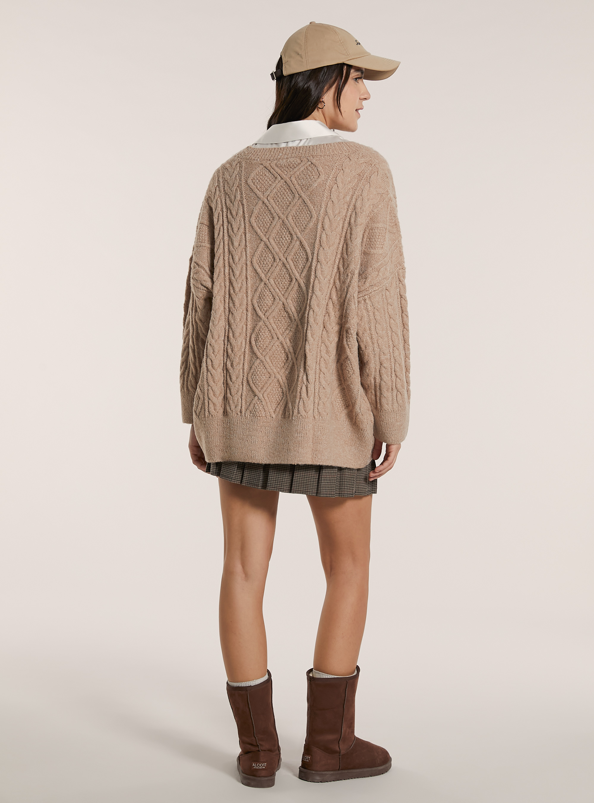 Pullover over a trecce, MBG1 BEIGE MEL DARK