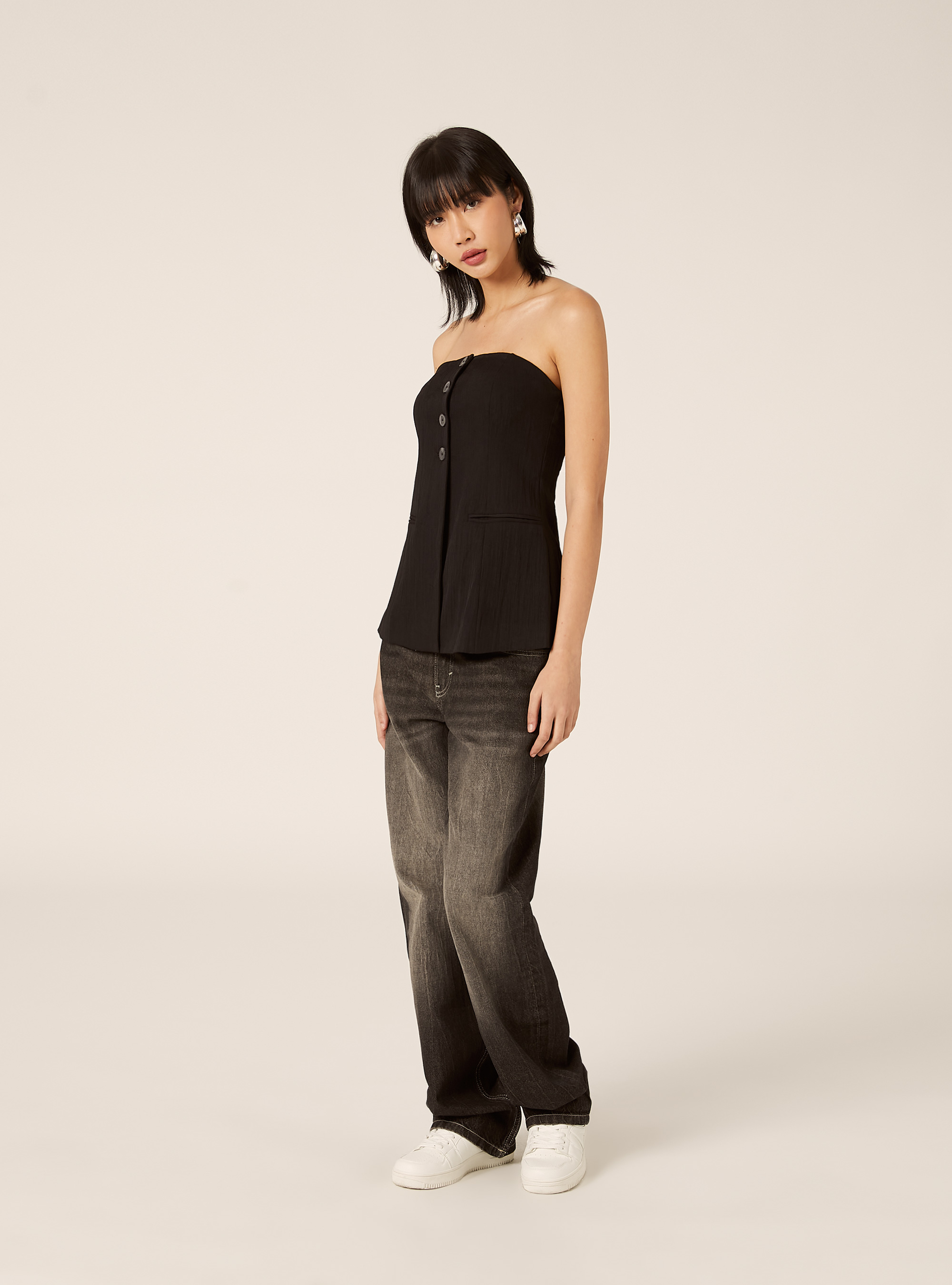 Chaleco cruzado con textura, BK1 BLACK